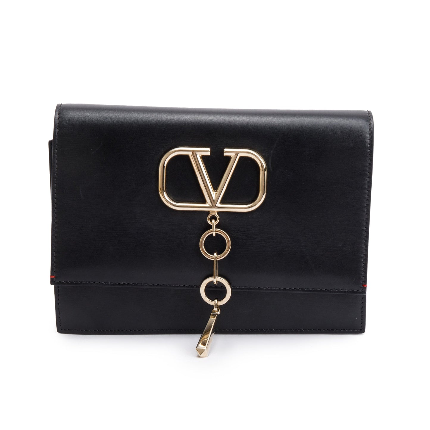 Valentino Black Smooth Calfskin Leather Vcase Chain Shoulder Bag