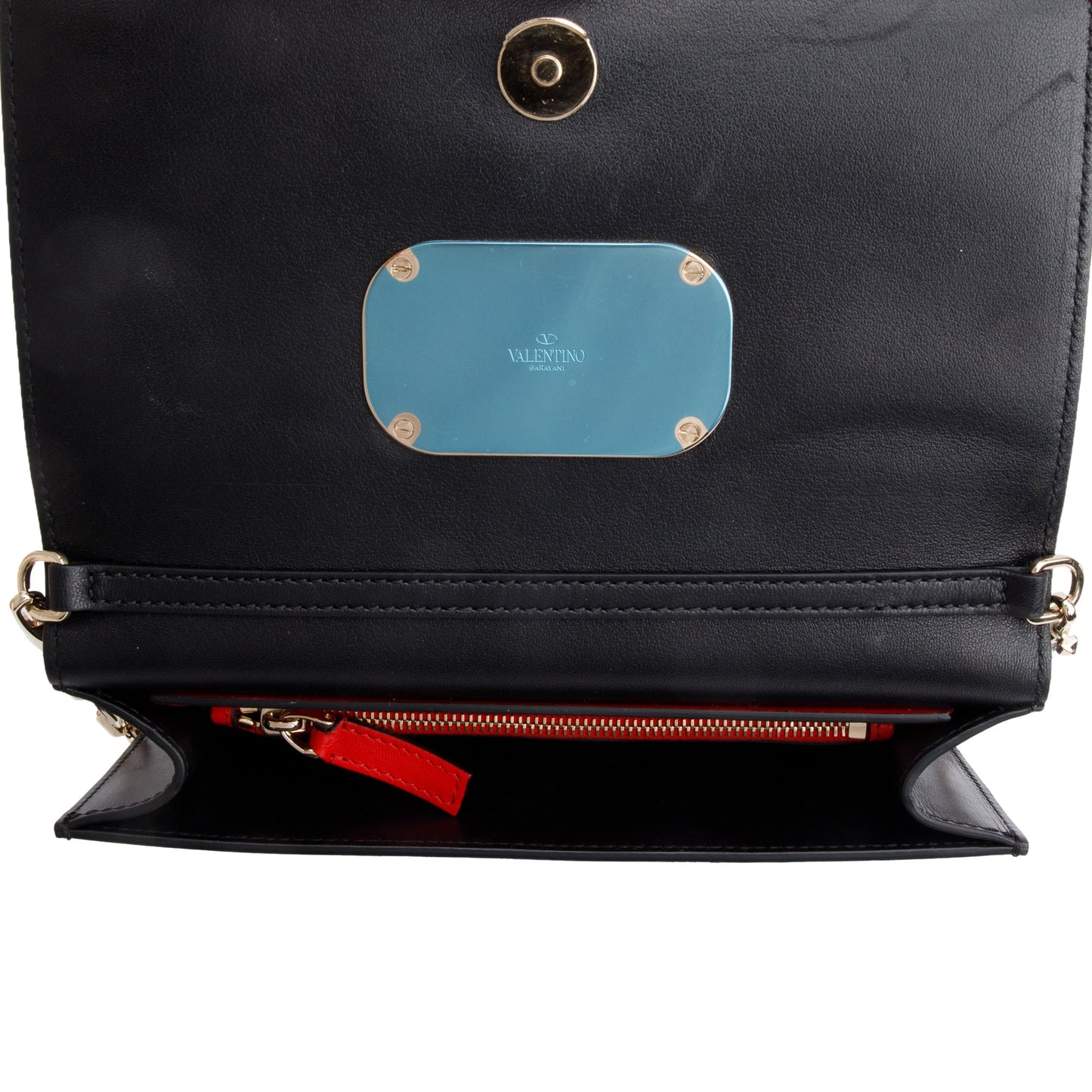 Valentino Black Smooth Calfskin Leather Vcase Chain Shoulder Bag