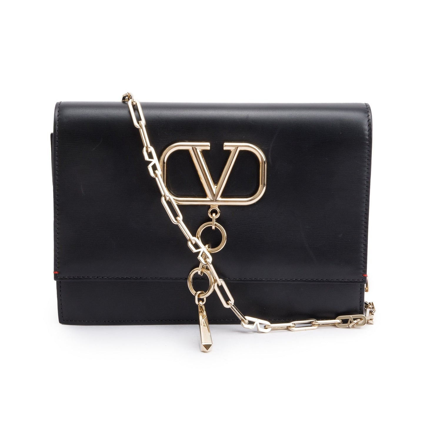 Valentino Black Smooth Calfskin Leather Vcase Chain Shoulder Bag