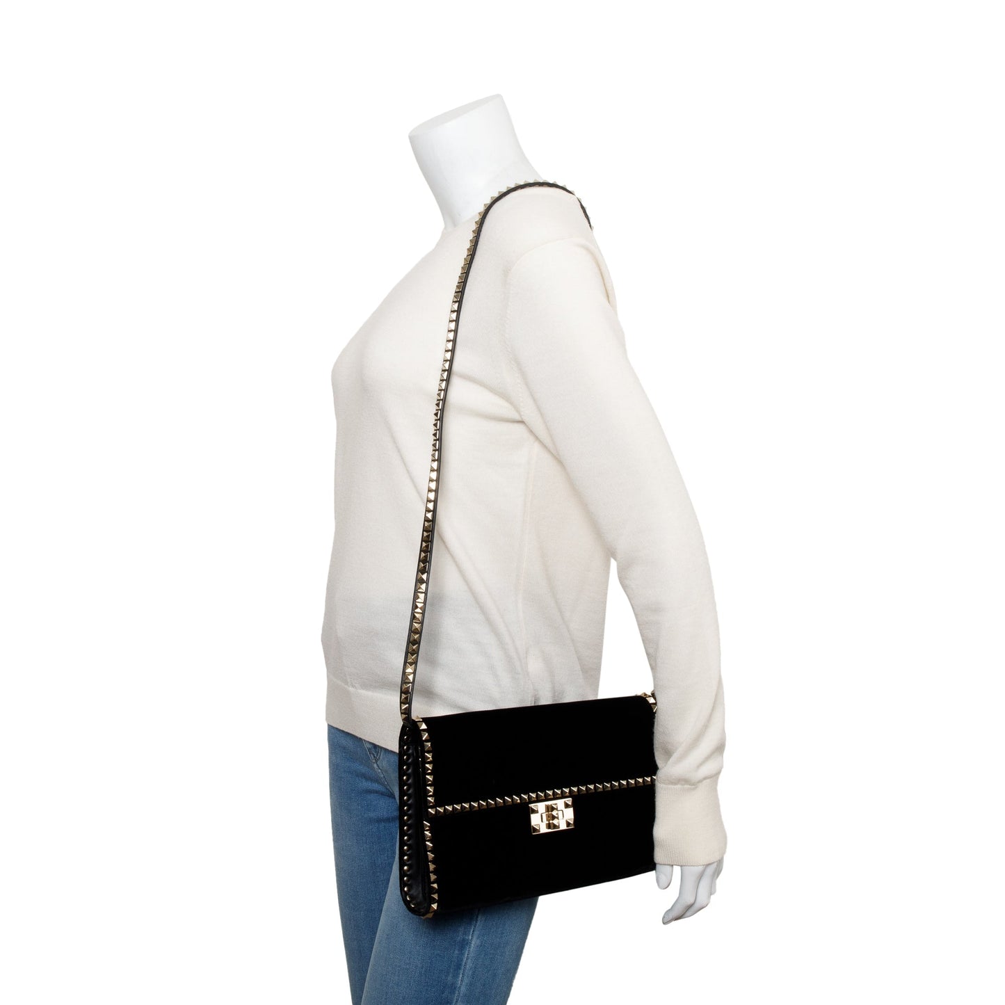Valentino Black Velvet Rockstud No Limit Flap Bag