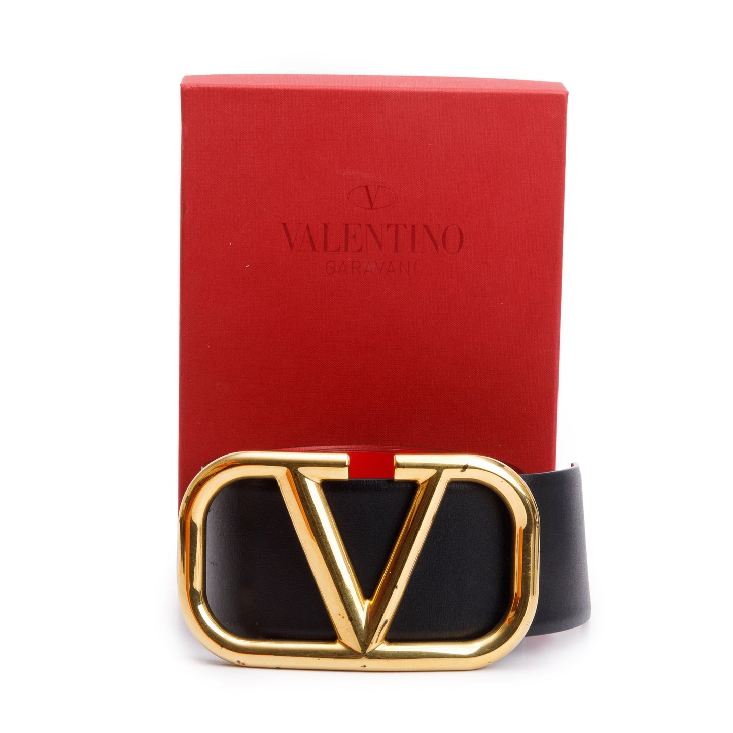 Valentino Black/Red Calfskin Reversible Vlogo Signature 70 MM Leather Wide Belt, 90 36