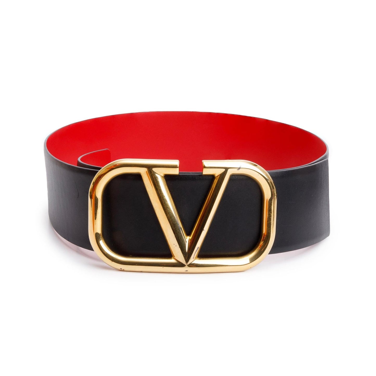 Valentino Black/Red Calfskin Reversible Vlogo Signature 70 MM Leather Wide Belt, 90 36