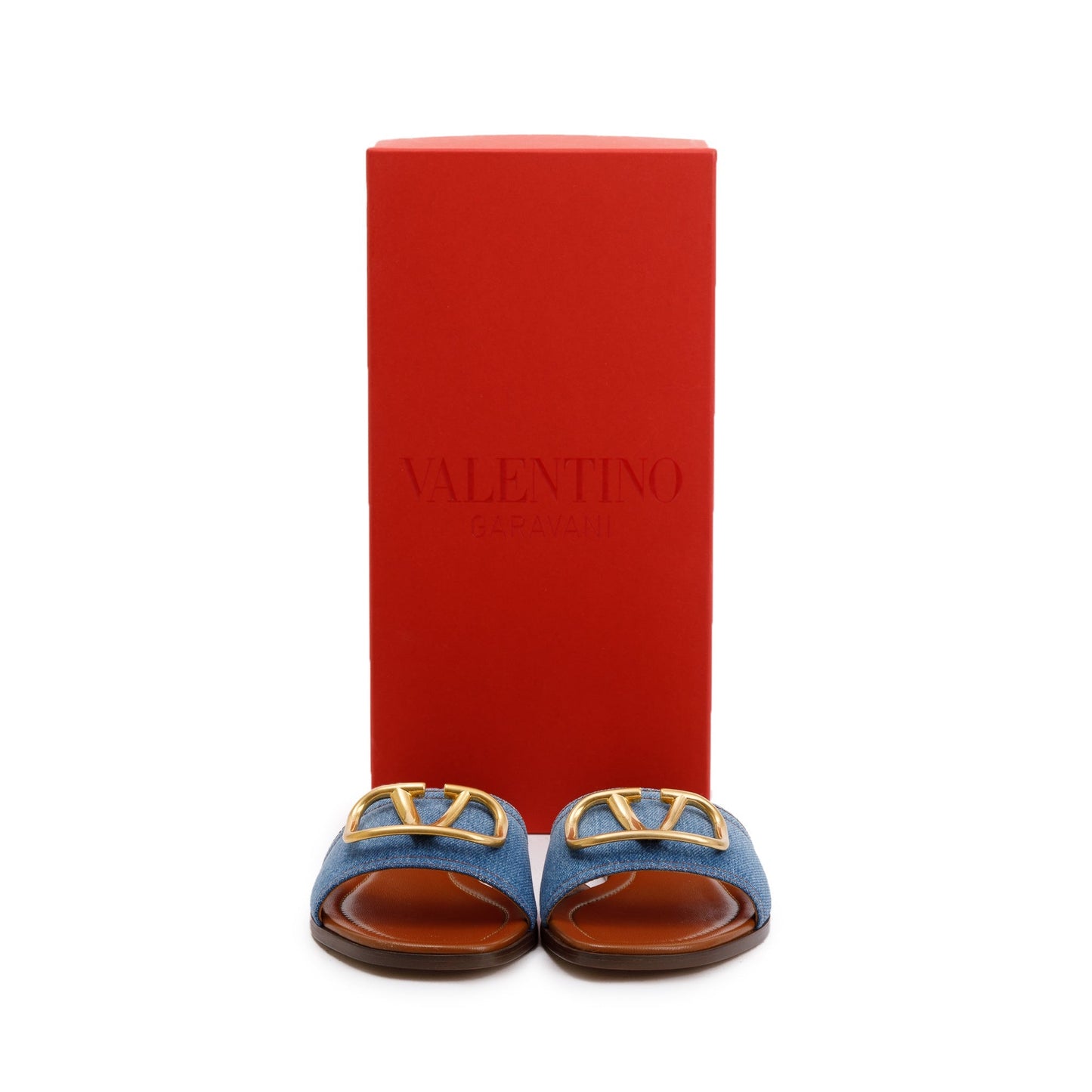 Valentino Blue Denim Vlogo Siganture Slide Sandals, Size 38.5