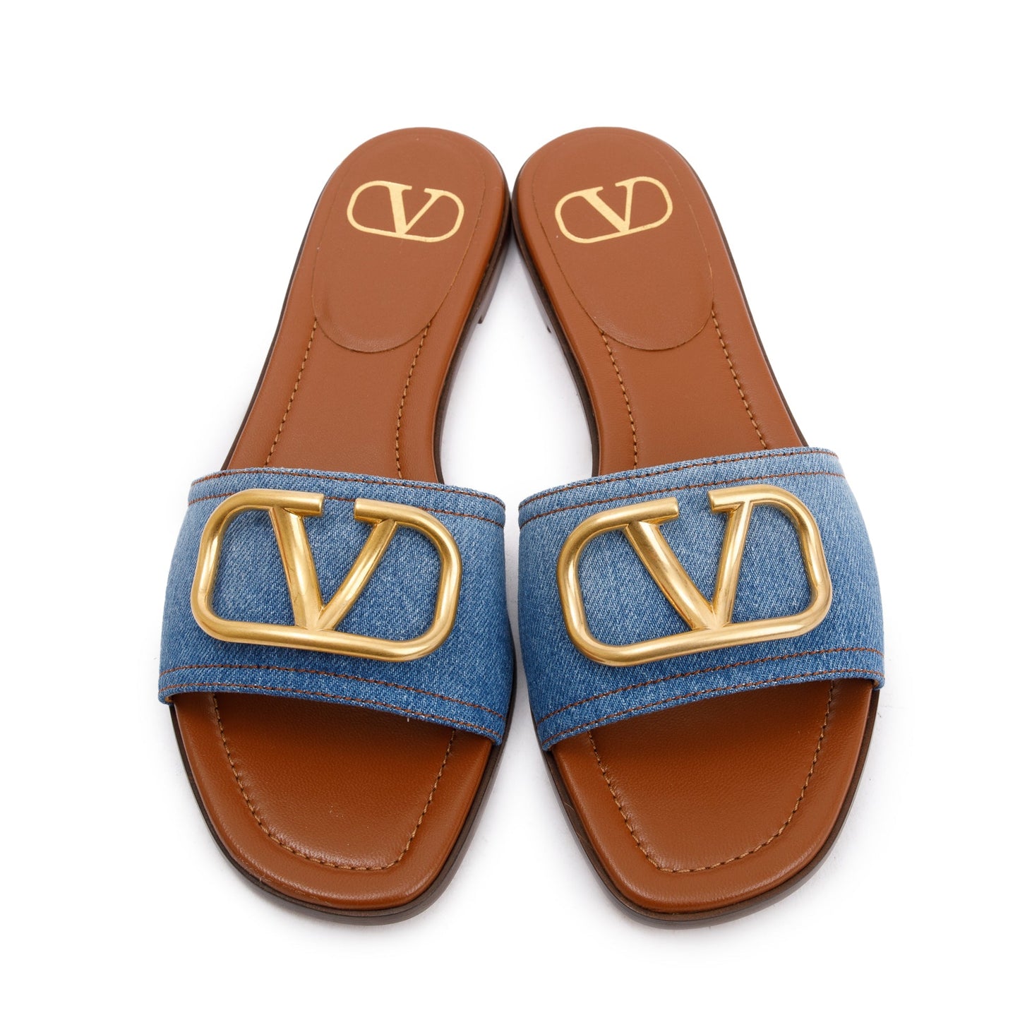 Valentino Blue Denim Vlogo Siganture Slide Sandals, Size 38.5