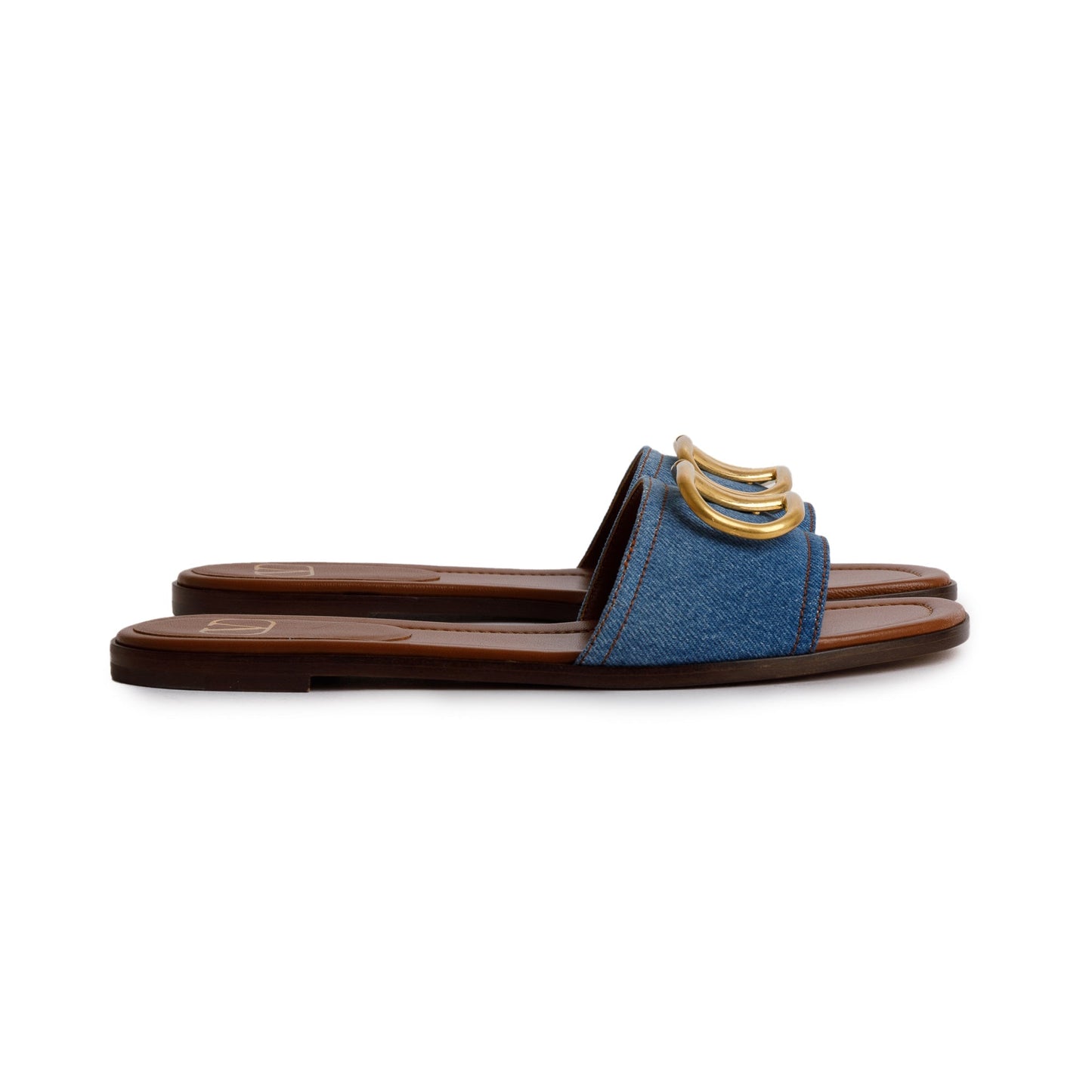 Valentino Blue Denim Vlogo Siganture Slide Sandals, Size 38.5