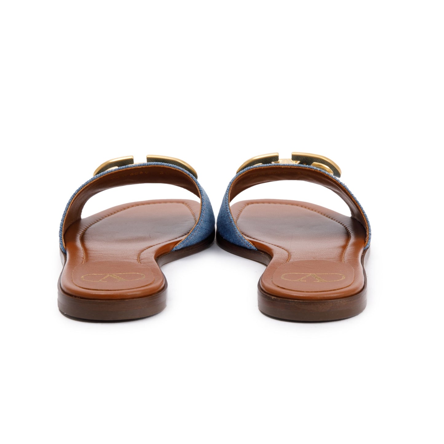 Valentino Blue Denim Vlogo Siganture Slide Sandals, Size 38.5