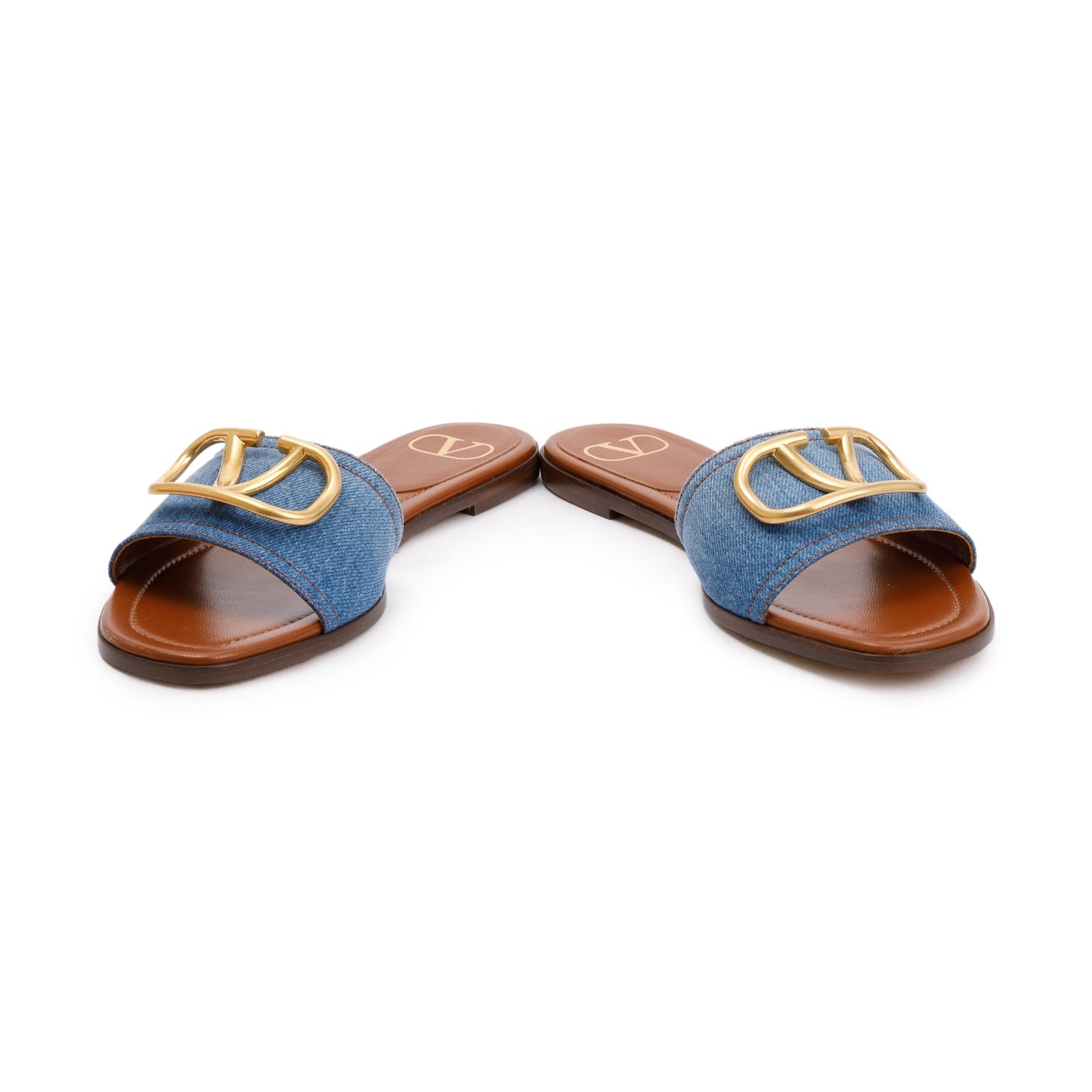 Valentino Blue Denim Vlogo Siganture Slide Sandals, Size 38.5