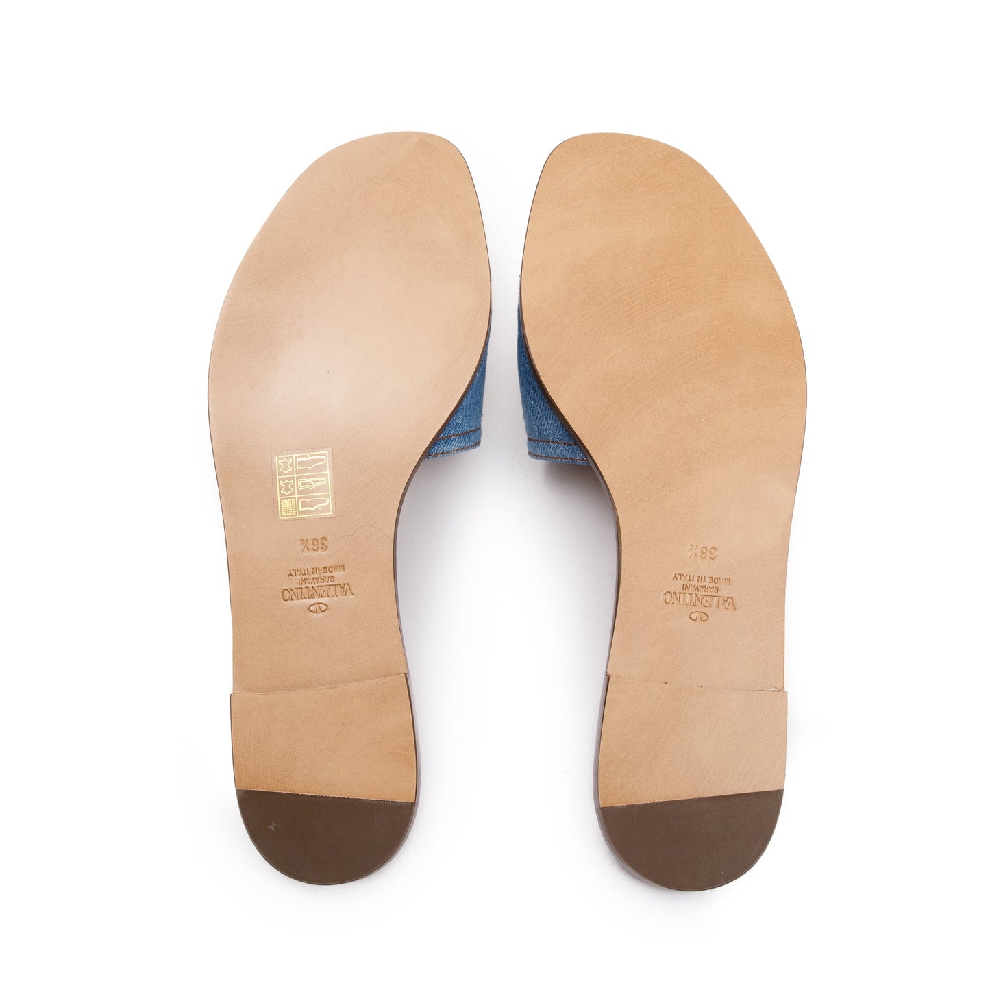 Valentino Blue Denim Vlogo Siganture Slide Sandals, Size 38.5