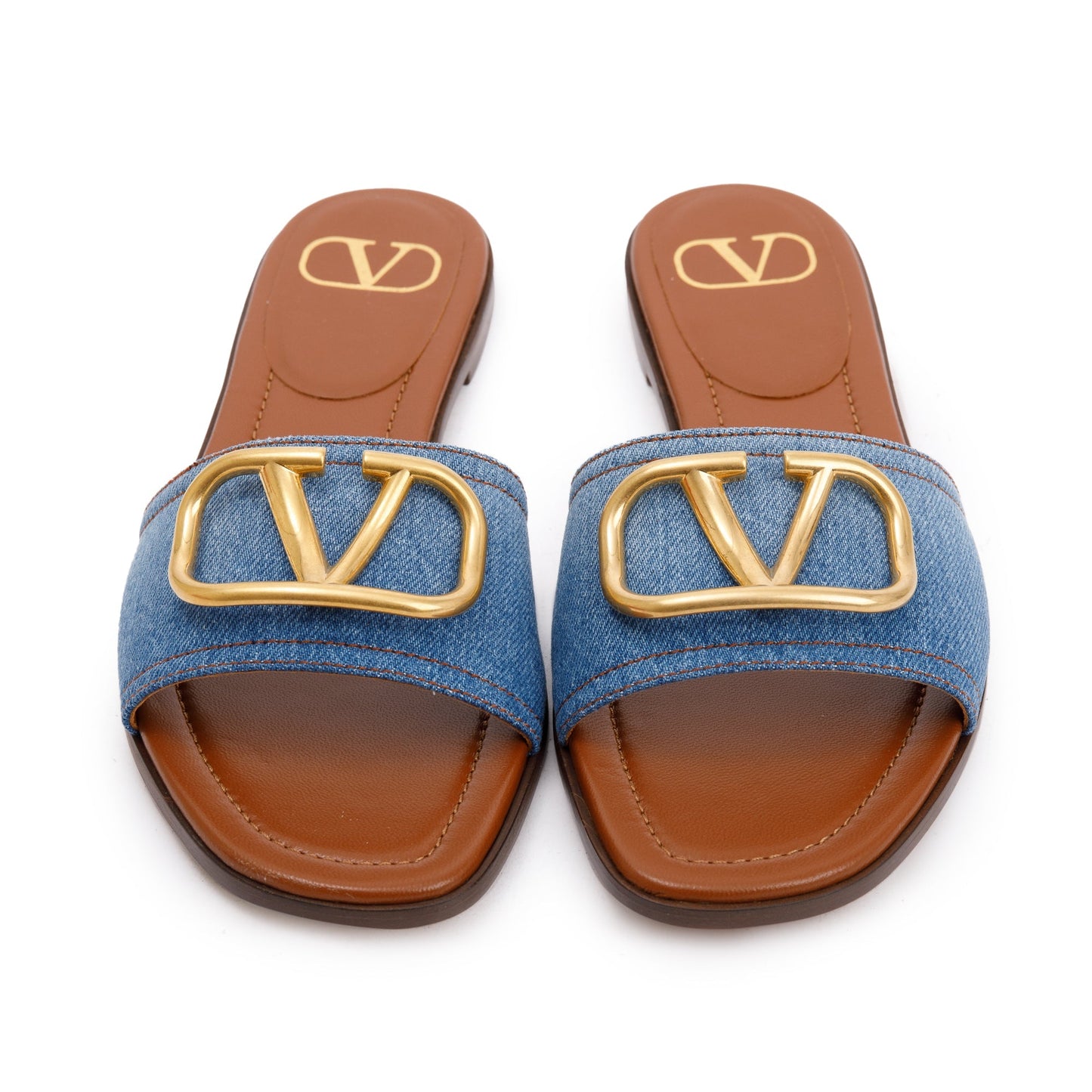 Valentino Blue Denim Vlogo Siganture Slide Sandals, Size 38.5