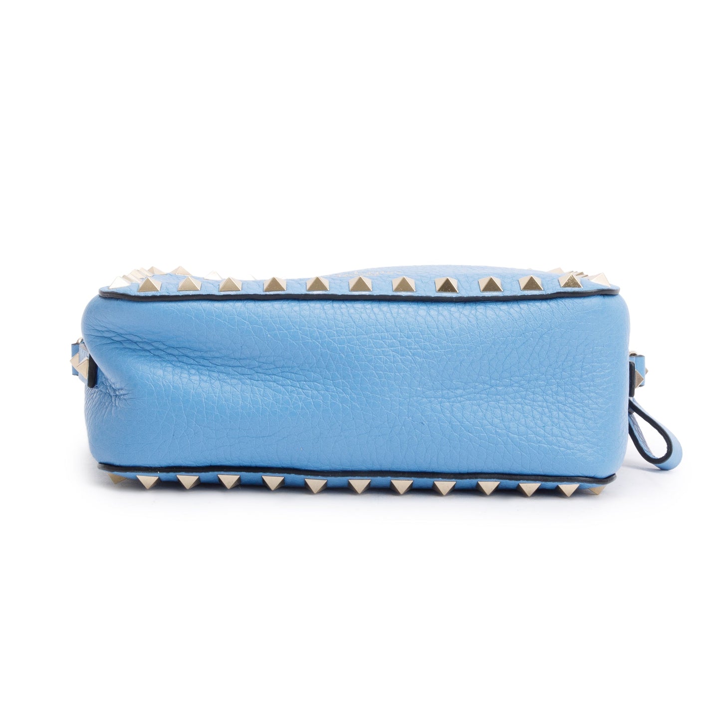Valentino Blue Grained Calfskin Leather Rockstud Camera Crossbody Bag