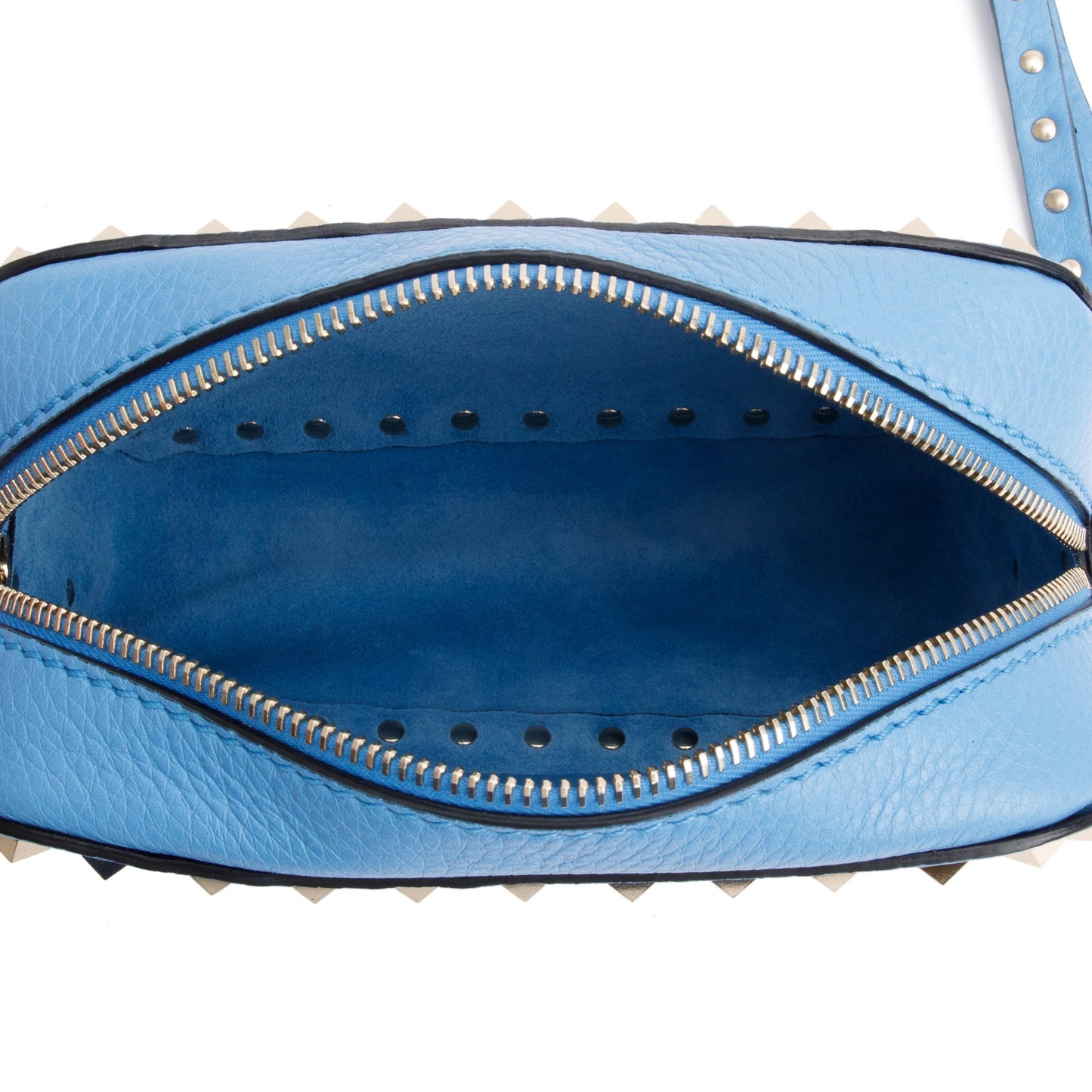 Valentino Blue Grained Calfskin Leather Rockstud Camera Crossbody Bag