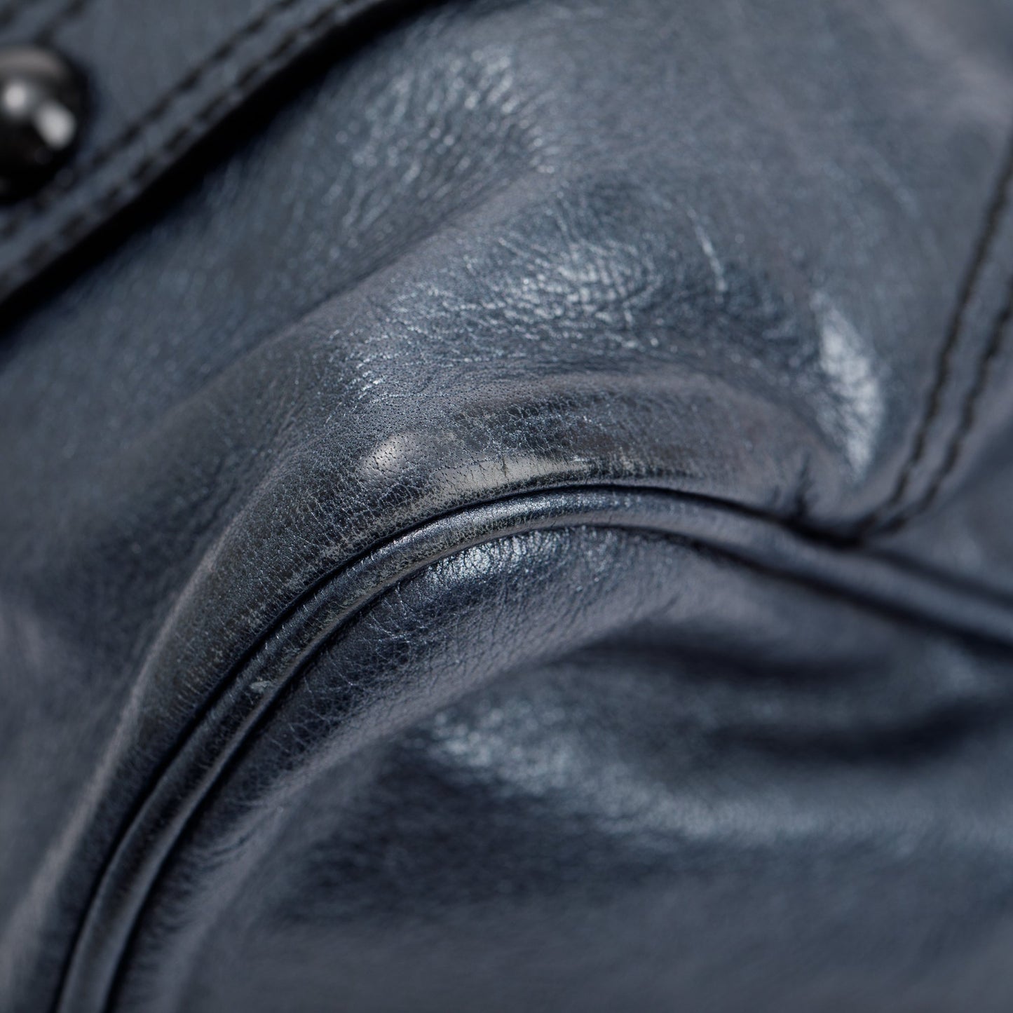 Valentino Blue Metallic Leather V-Logo Leather Shoulder Bag