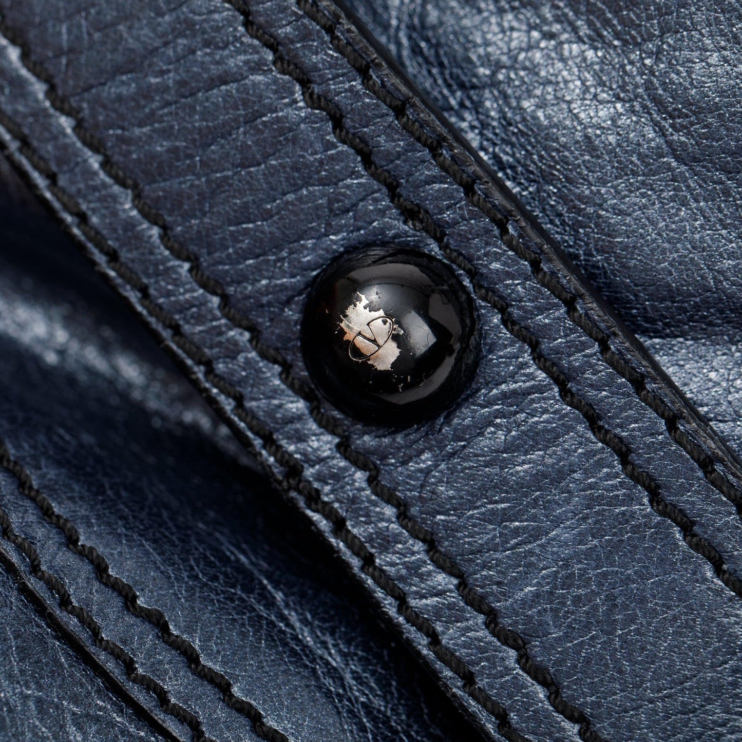 Valentino Blue Metallic Leather V-Logo Leather Shoulder Bag