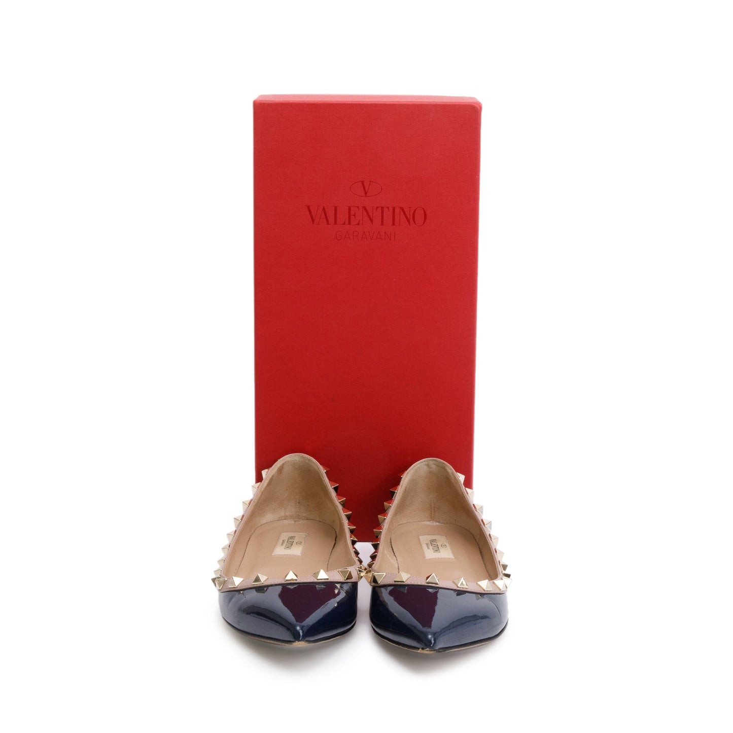 Valentino Blue Patent Leather Rockstud Ballet Flat Shoes, Size 38