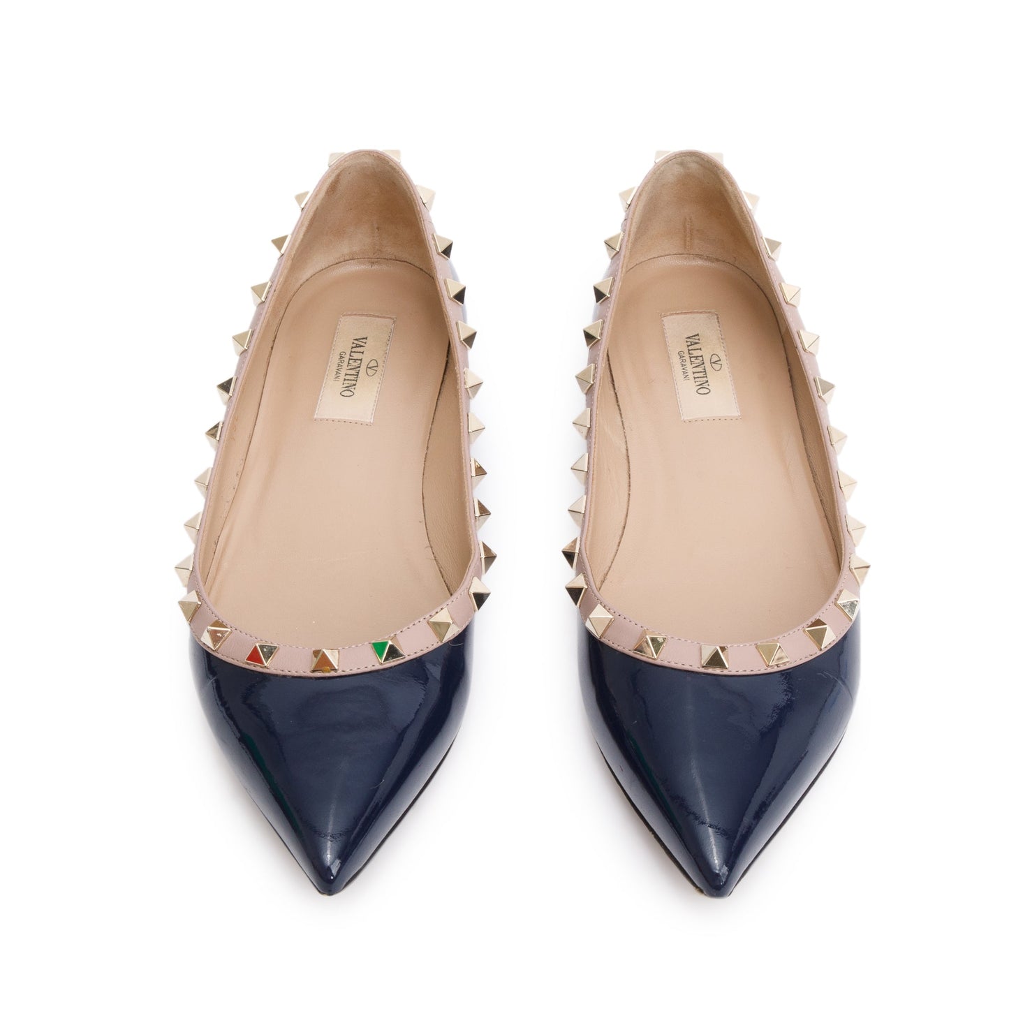 Valentino Blue Patent Leather Rockstud Ballet Flat Shoes, Size 38