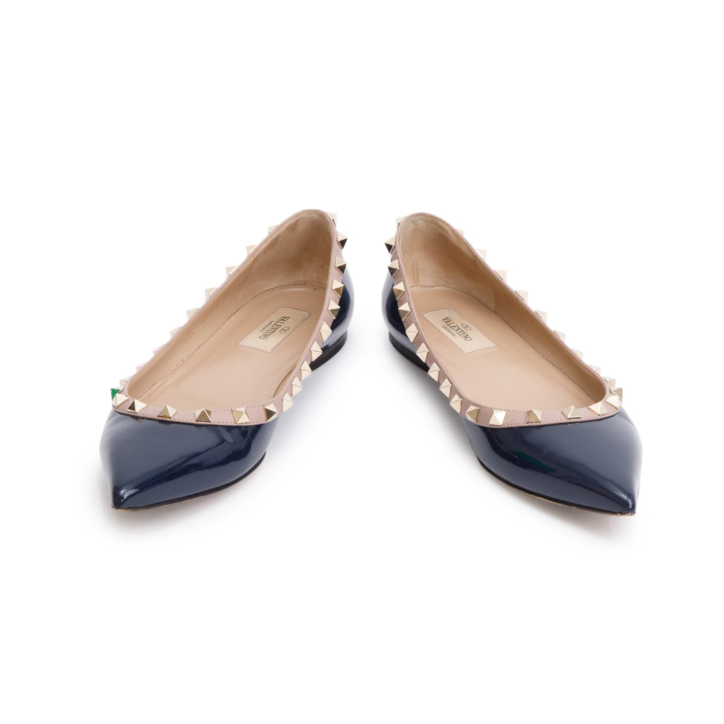 Valentino Blue Patent Leather Rockstud Ballet Flat Shoes, Size 38