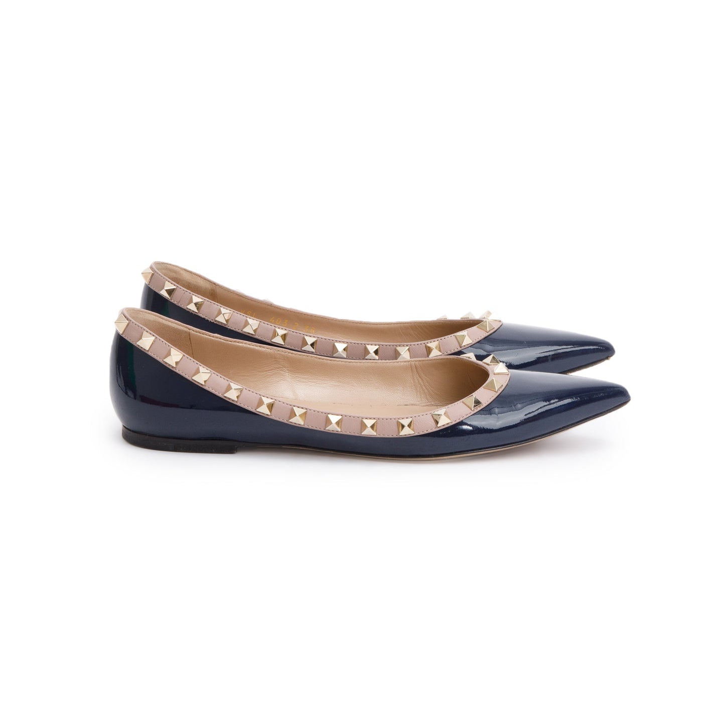 Valentino Blue Patent Leather Rockstud Ballet Flat Shoes, Size 38