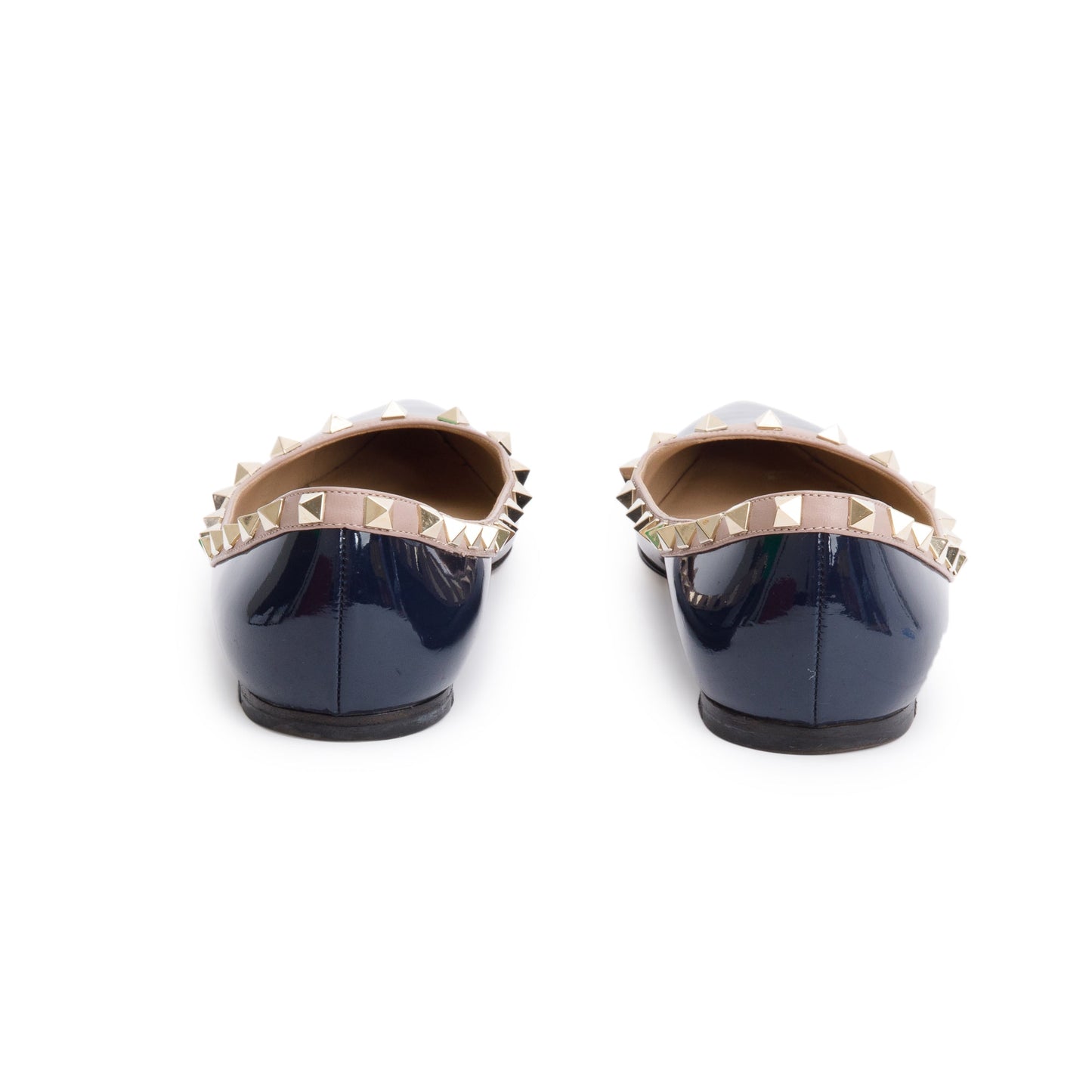 Valentino Blue Patent Leather Rockstud Ballet Flat Shoes, Size 38