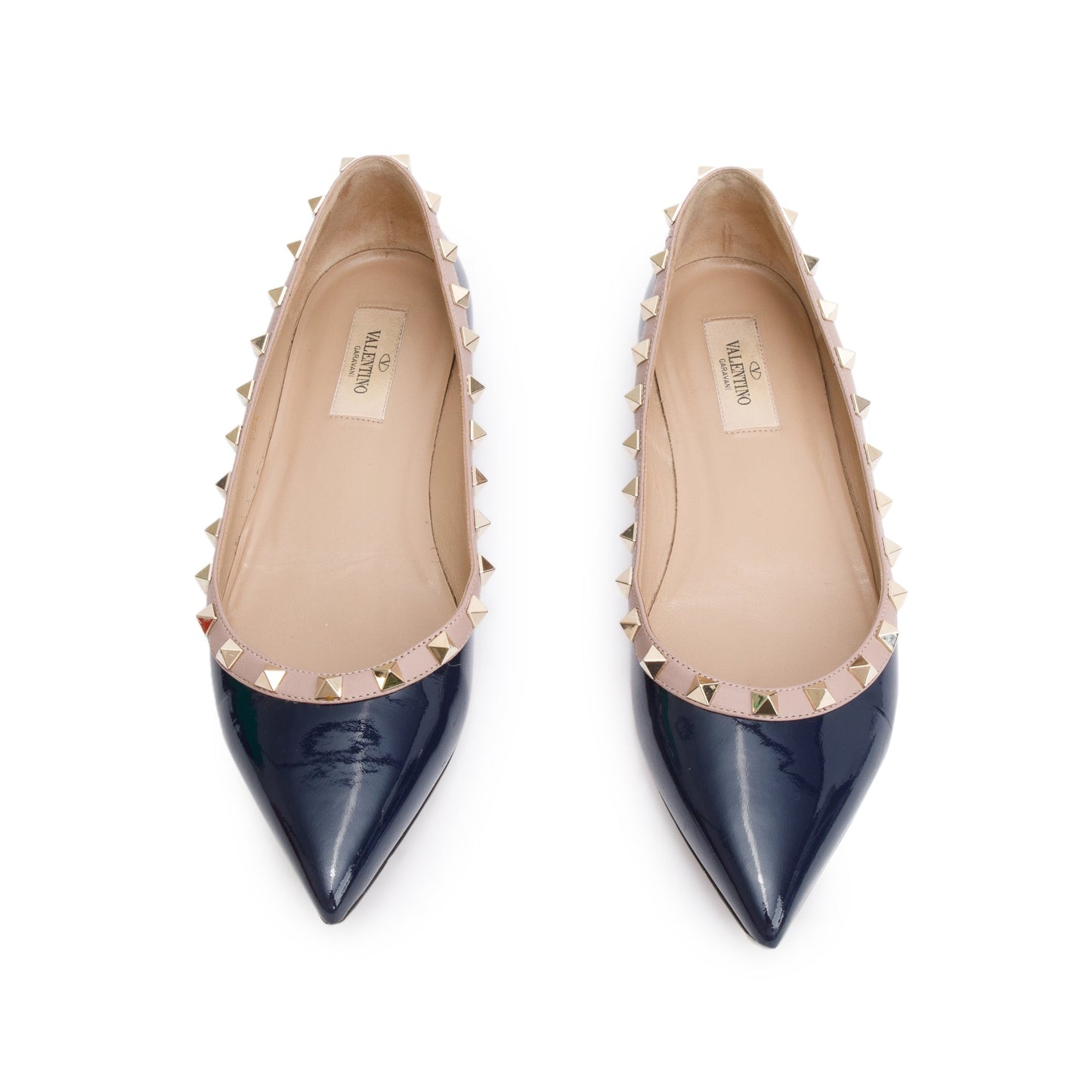 Valentino Blue Patent Leather Rockstud Ballet Flat Shoes, Size 38