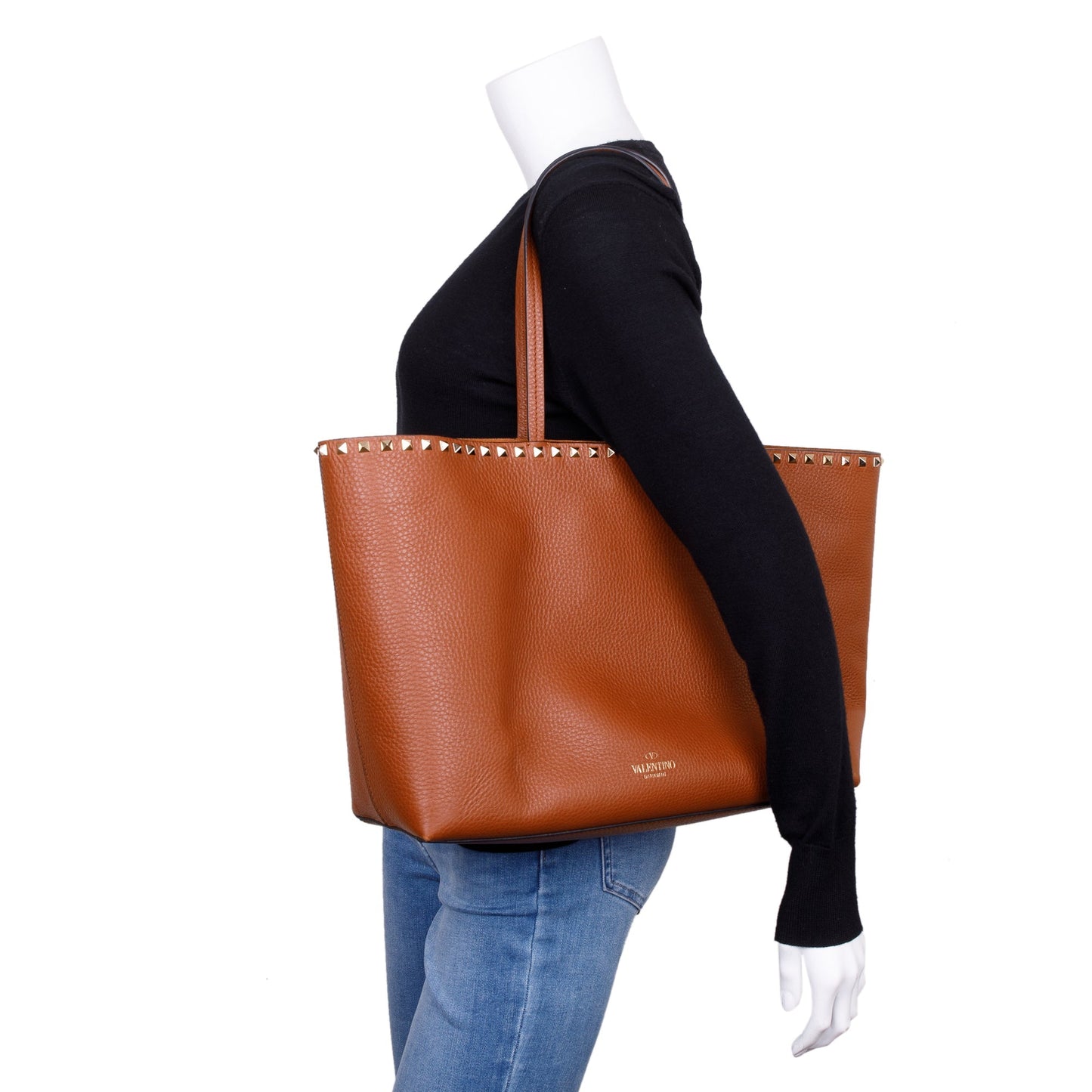 Valentino Brown Grained Calfskin Large Rockstud Tote