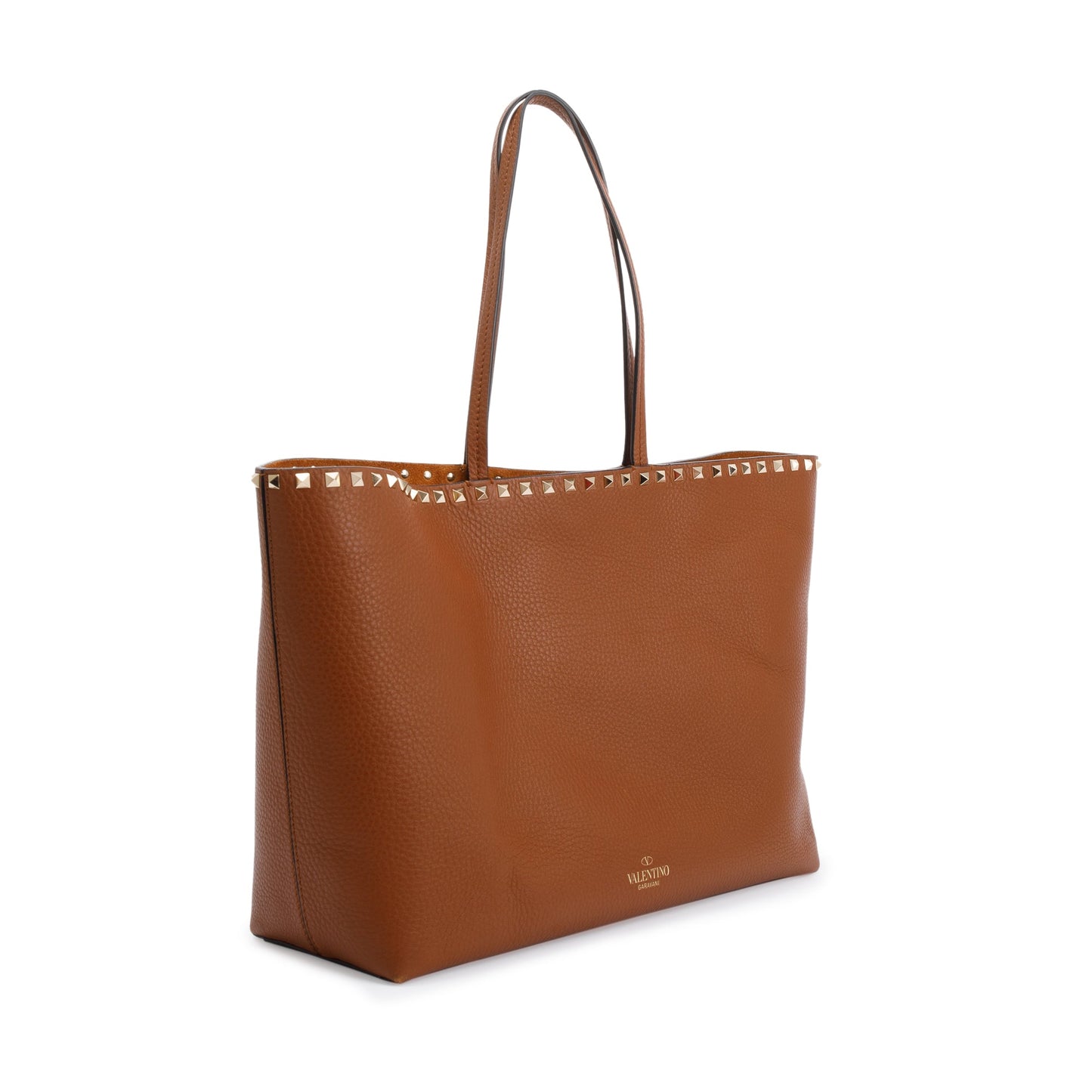 Valentino Brown Grained Calfskin Large Rockstud Tote