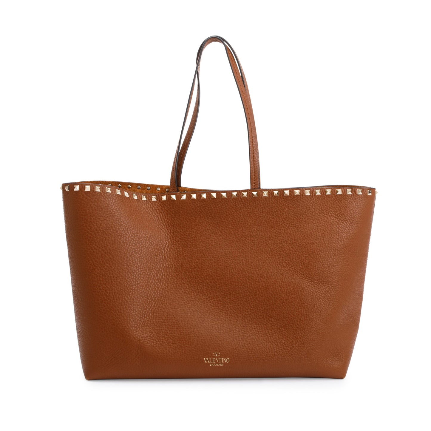 Valentino Brown Grained Calfskin Large Rockstud Tote