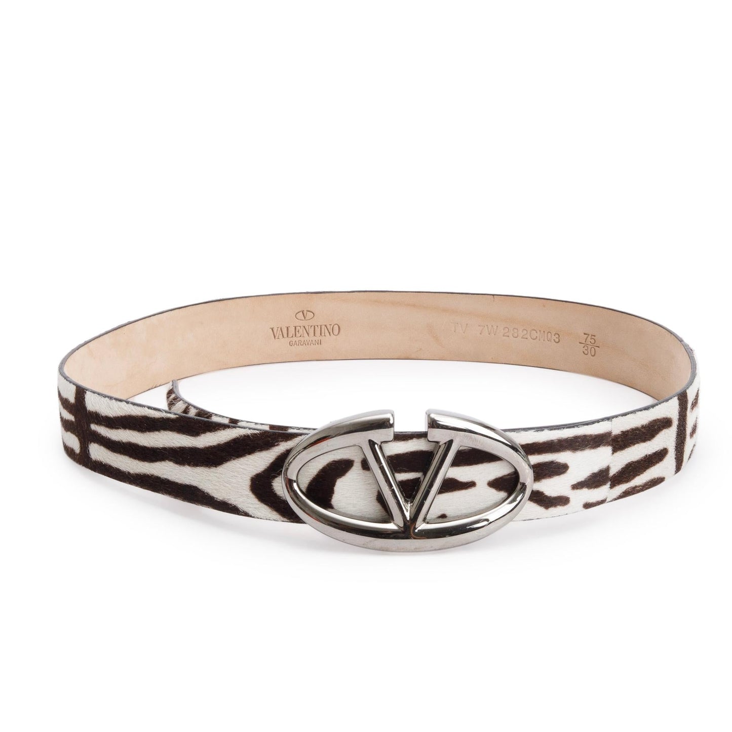 Valentino Brown/White Ponyhair Vlogo Signature 30 MM Leather Belt, 75 30