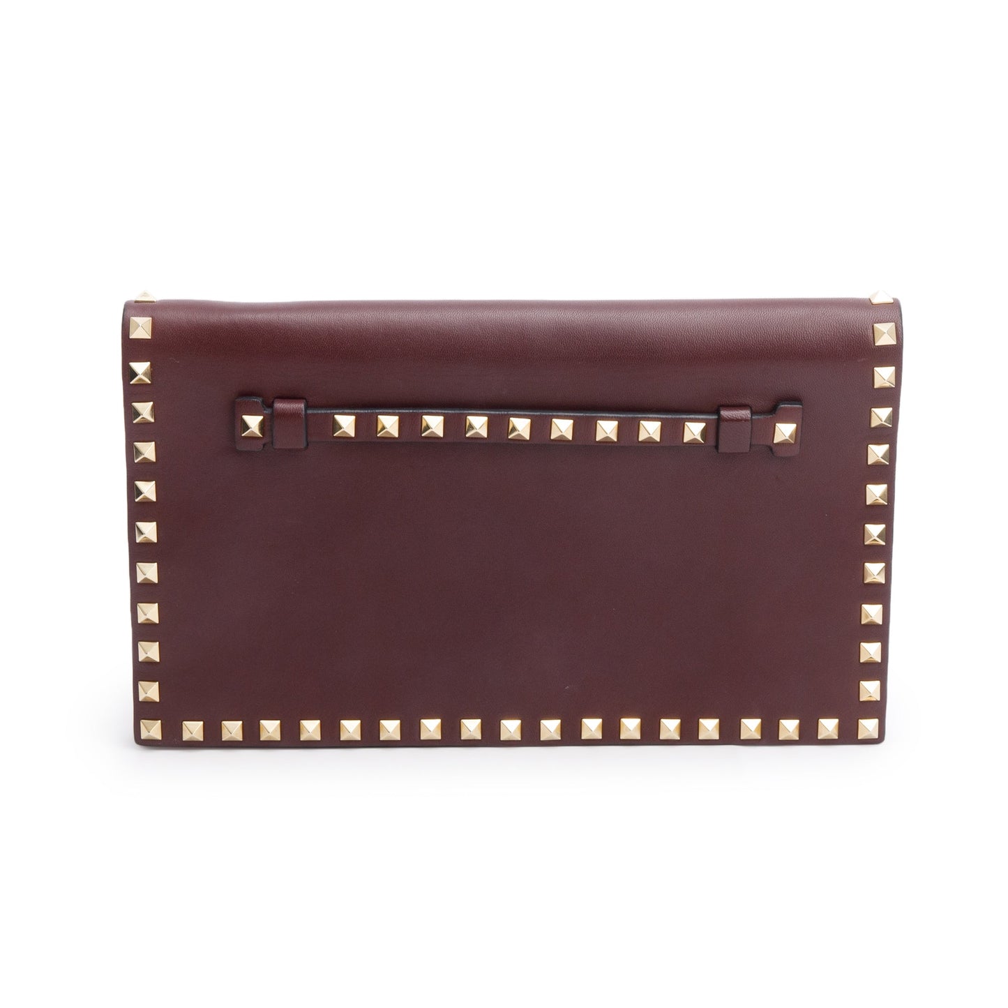 Valentino Burgundy Smooth Calfskin Leather Rockstud Wristlet Clutch