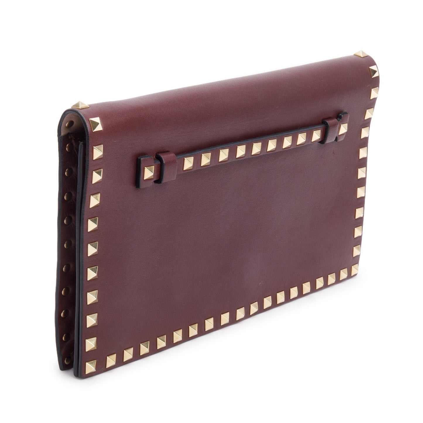 Valentino Burgundy Smooth Calfskin Leather Rockstud Wristlet Clutch