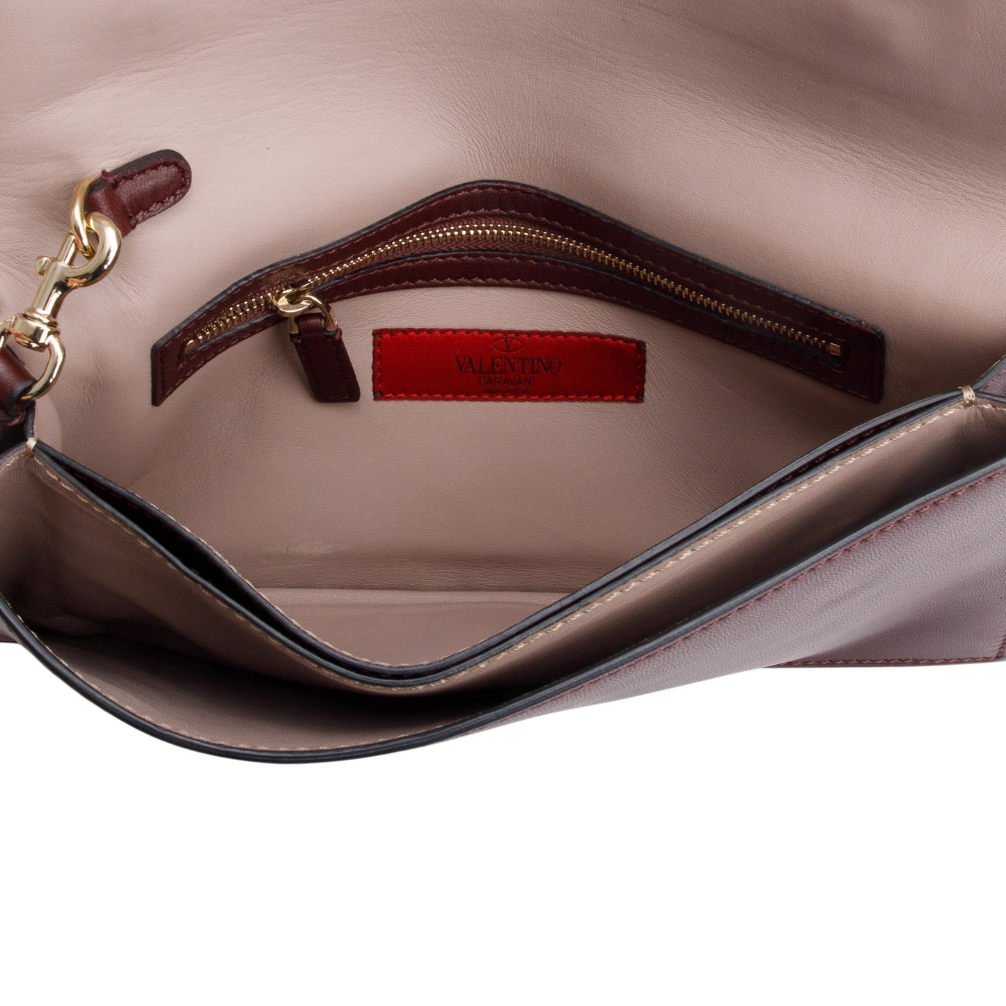 Valentino Burgundy Smooth Calfskin Leather Rockstud Wristlet Clutch