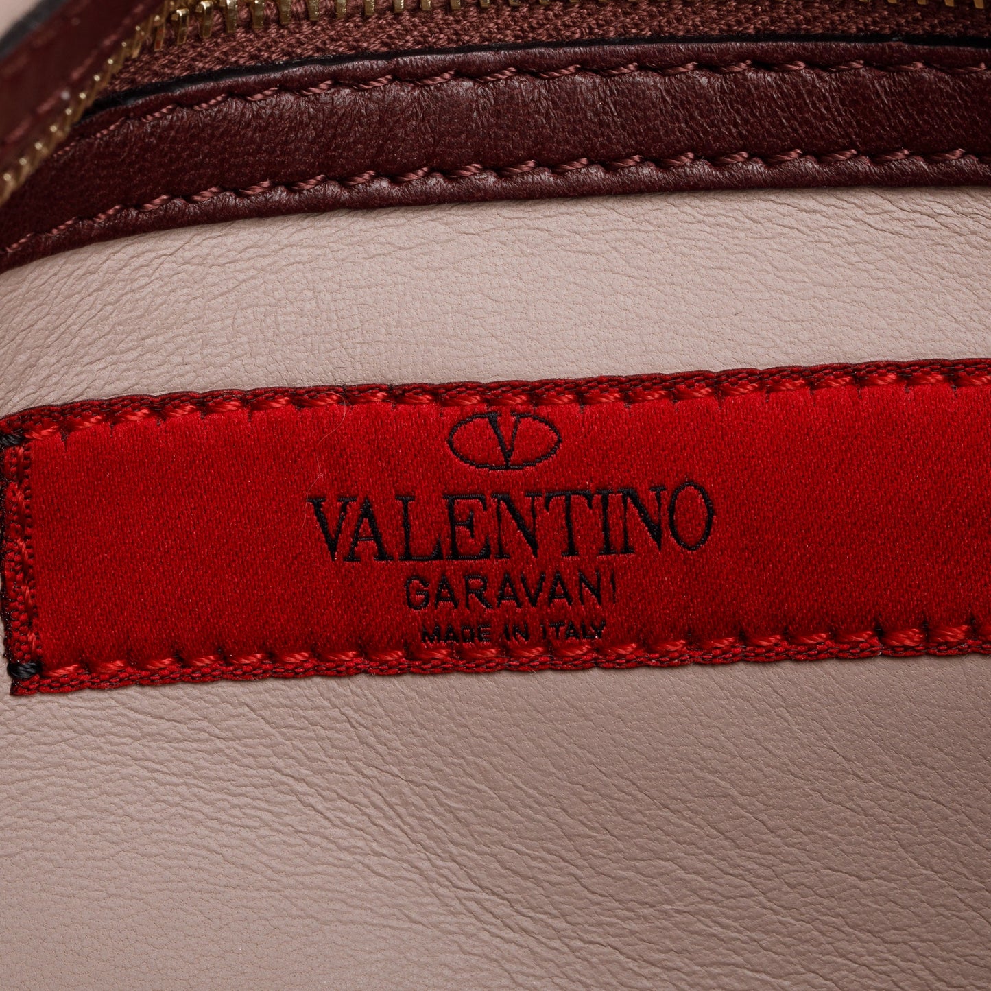 Valentino Burgundy Smooth Calfskin Leather Rockstud Wristlet Clutch
