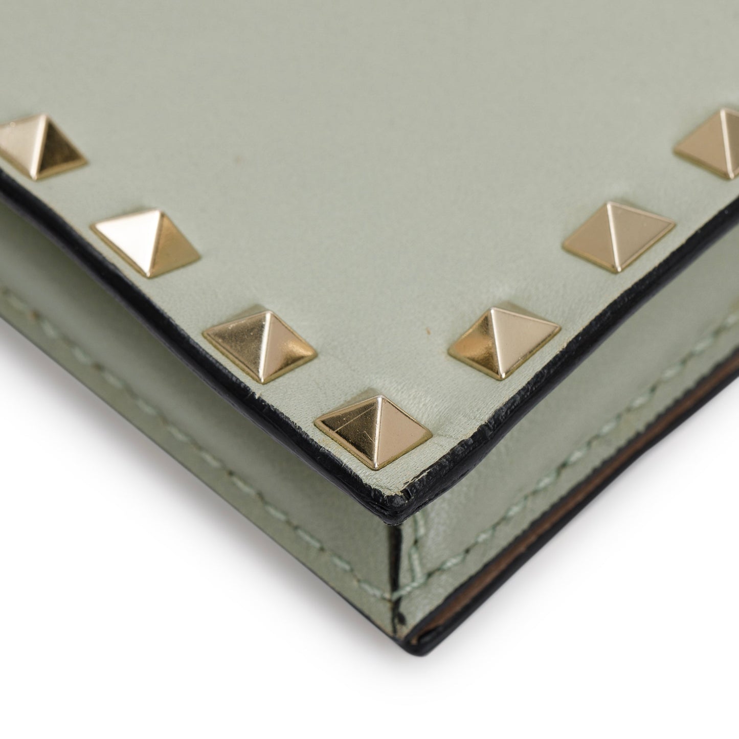 Valentino Green Calfskin Leather Rockstud Wristlet Clutch