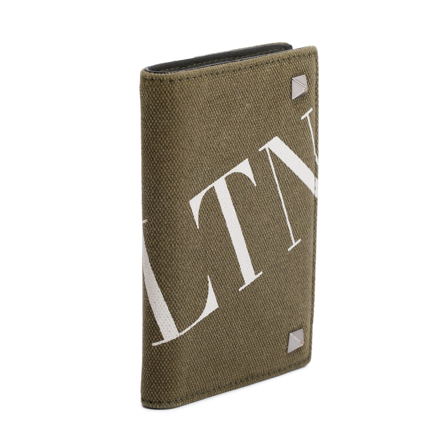 Valentino Green Canvas VLTN Rockstud Card Holder