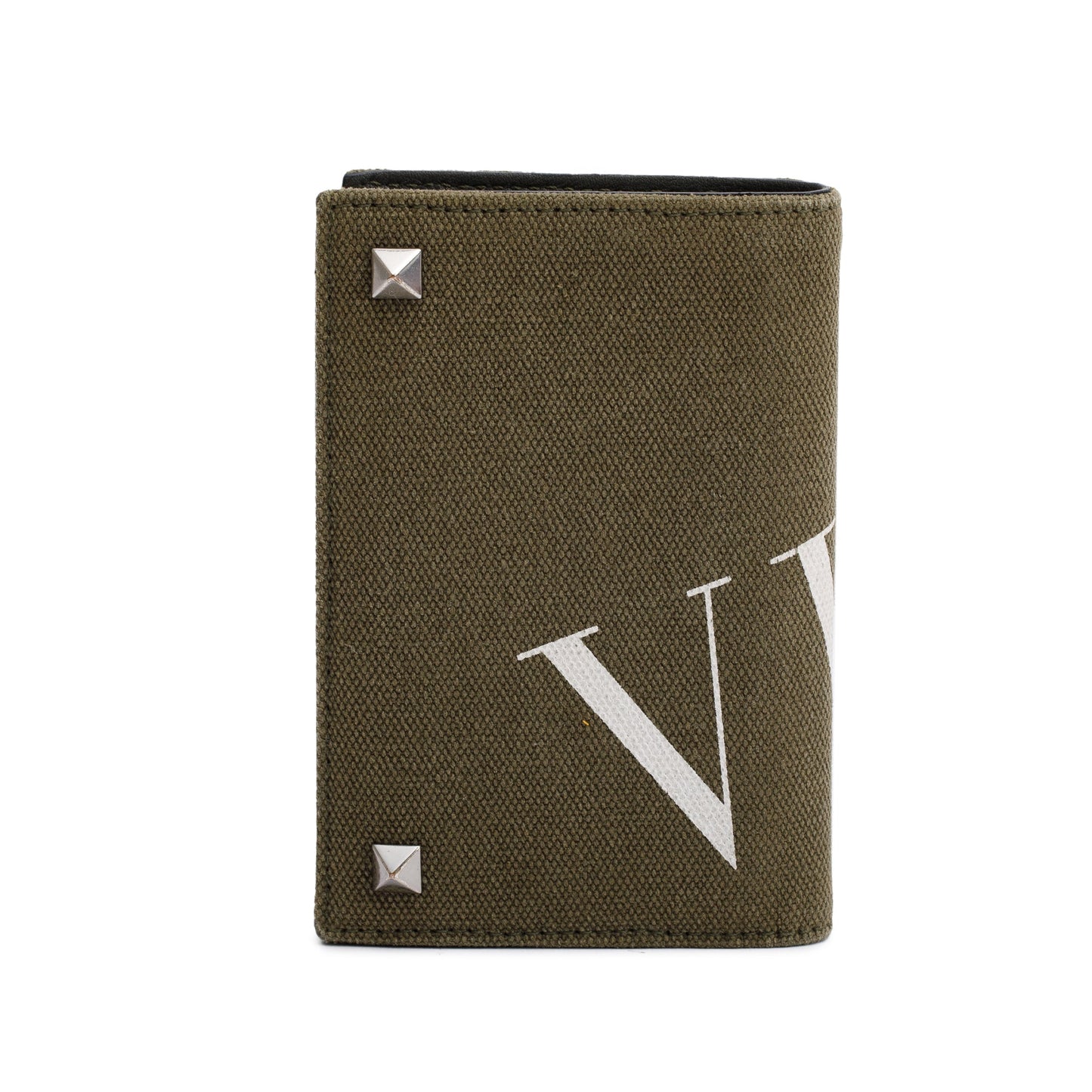Valentino Green Canvas VLTN Rockstud Card Holder