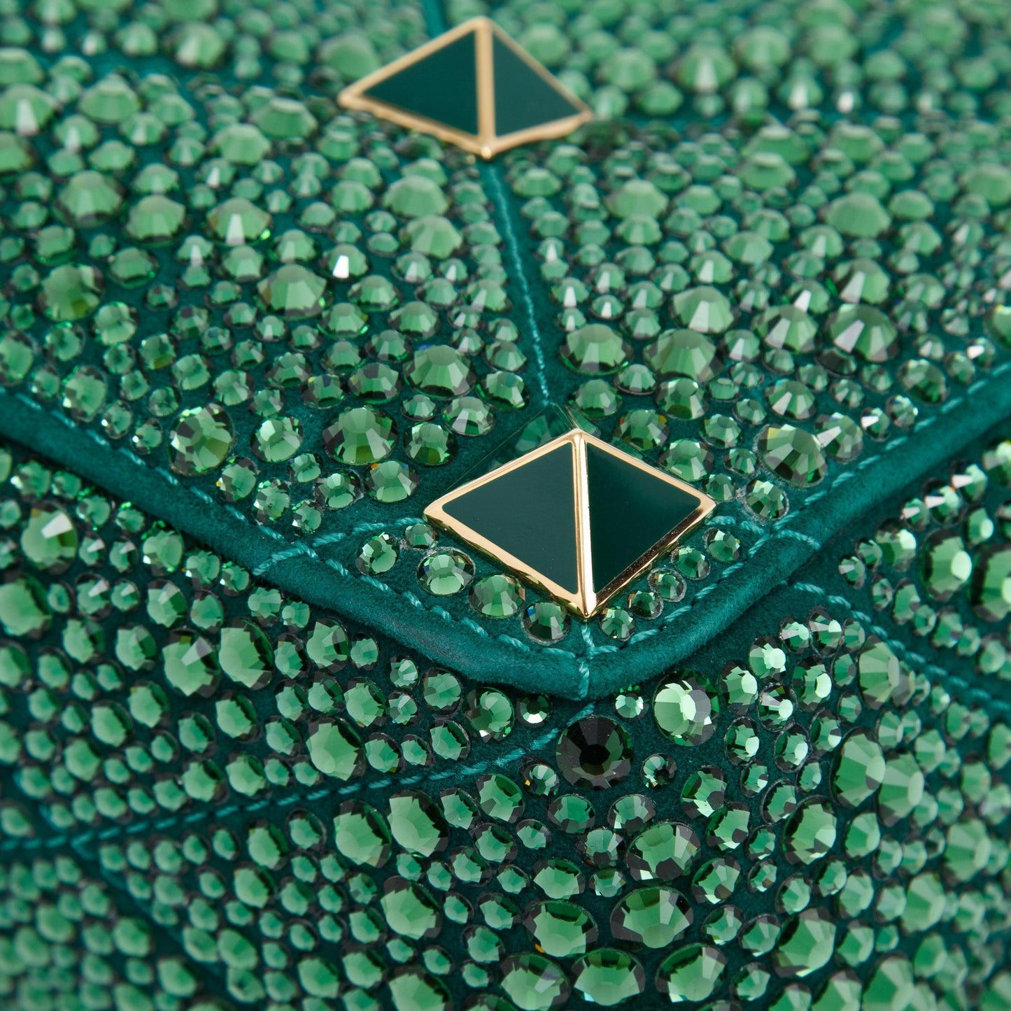 Valentino Green Medium Crystal Roman Stud Shoulder Bag