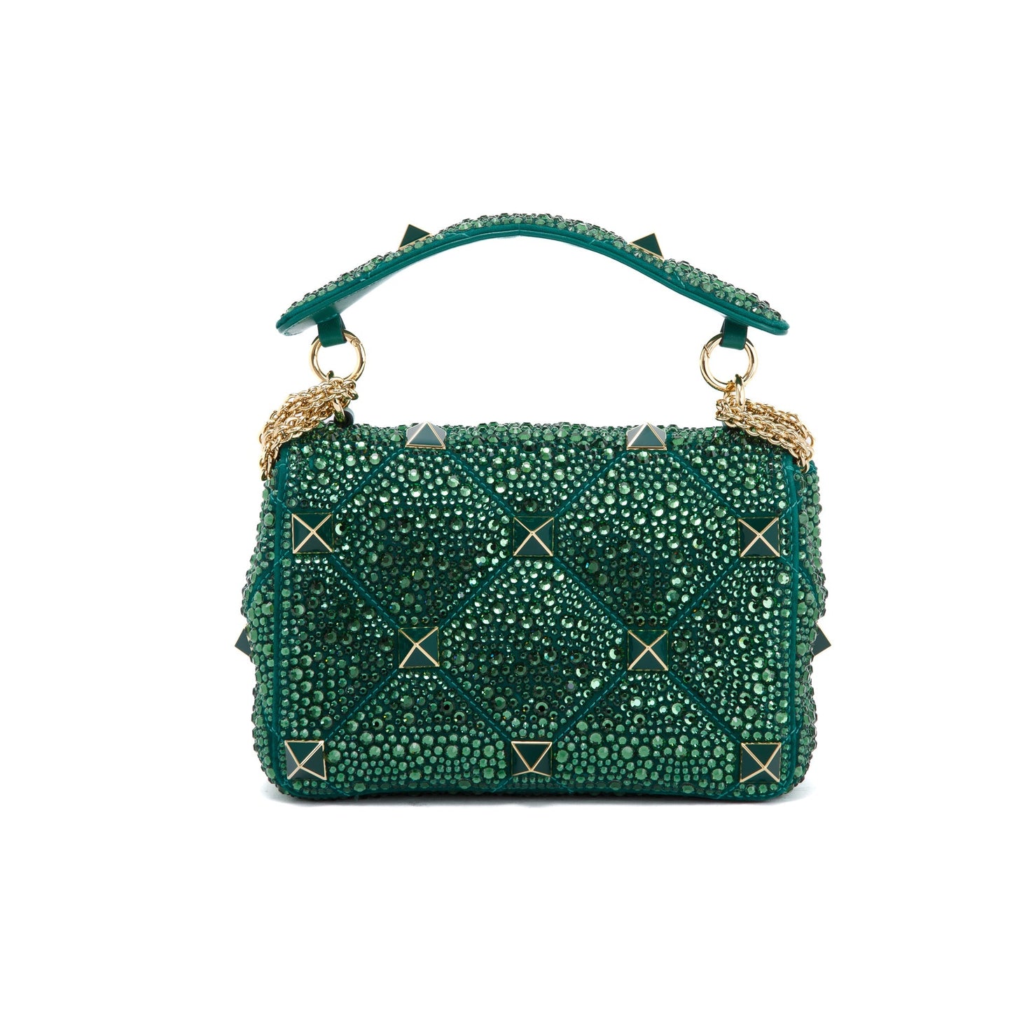 Valentino Green Medium Crystal Roman Stud Shoulder Bag