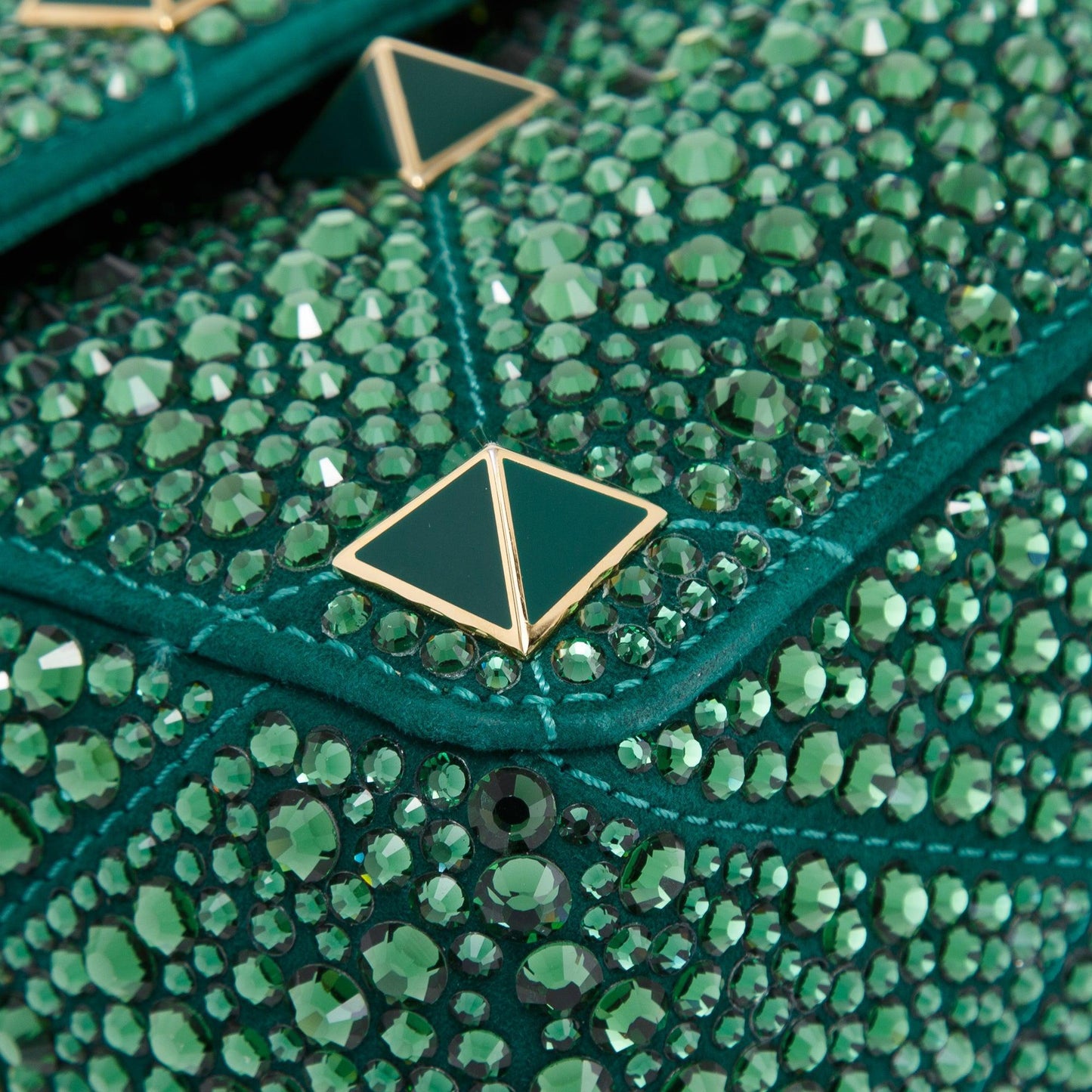 Valentino Green Medium Crystal Roman Stud Shoulder Bag