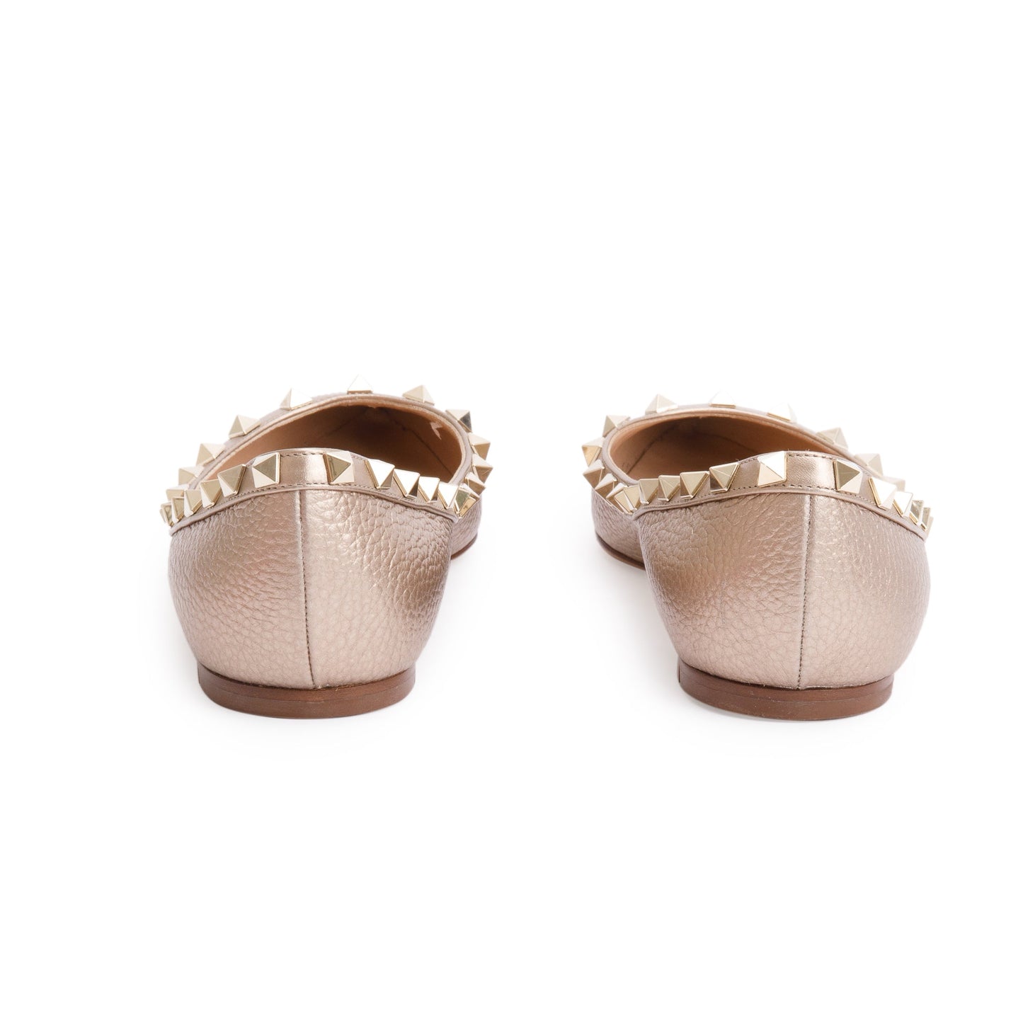 Valentino Metallic Gold Grained Leather Rockstud Ballet Flat Shoes, Size 38