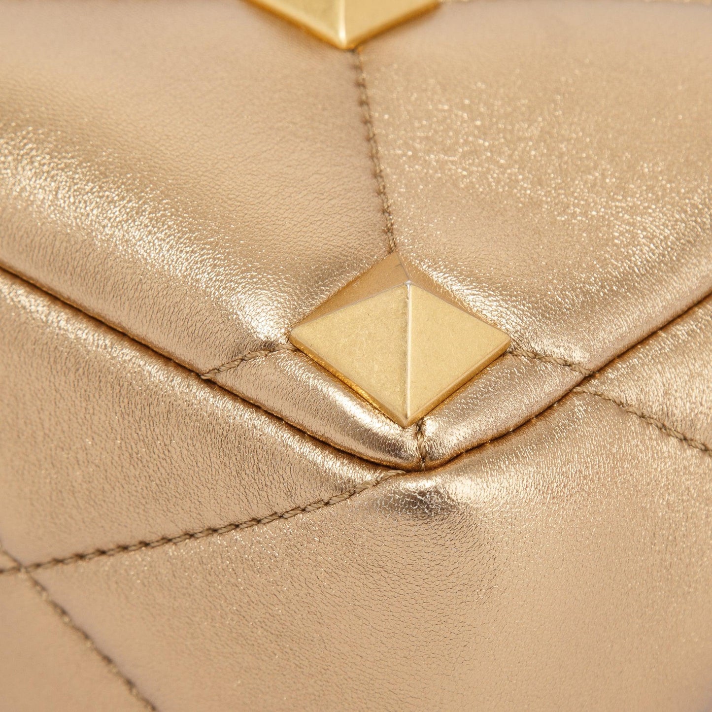 Valentino Metallic Gold Medium Roman Stud Shoulder Bag