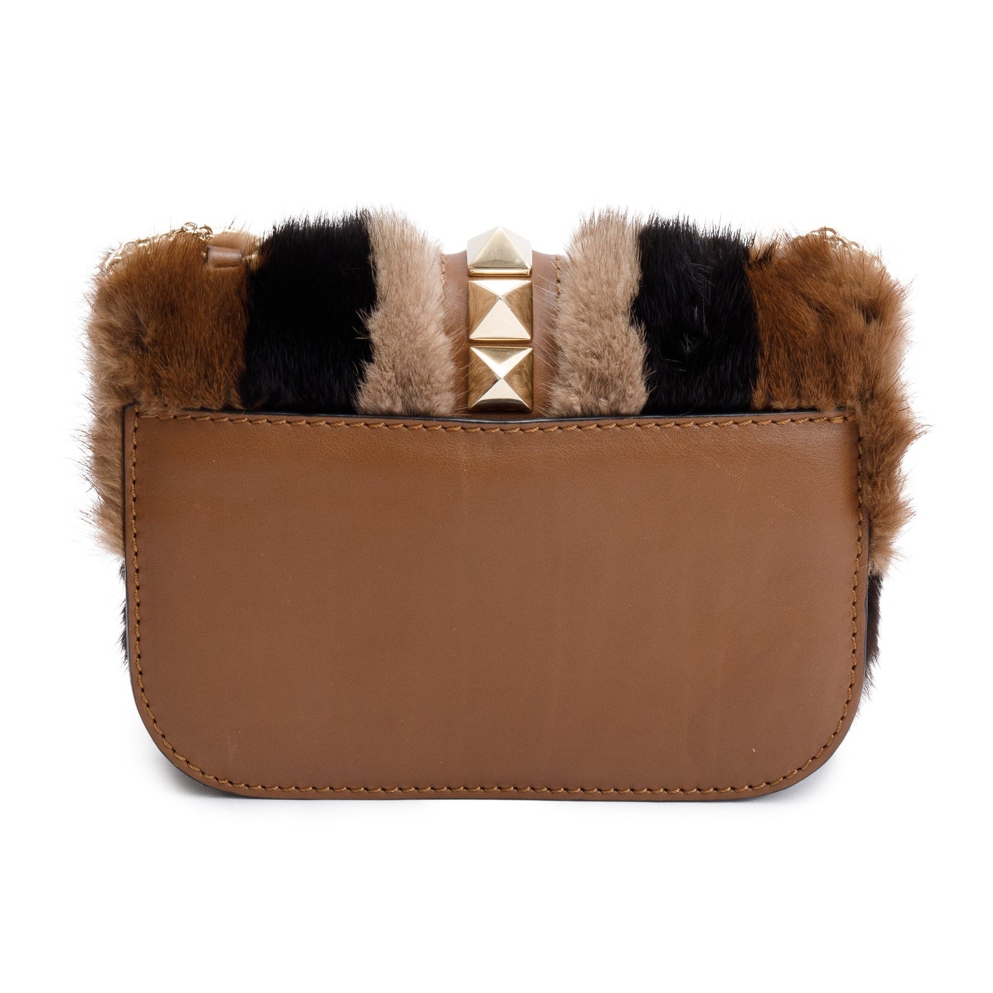 Valentino Multicolor Mink Fur Calfskin Leather Small Glam Lock Rockstud Flap Bag
