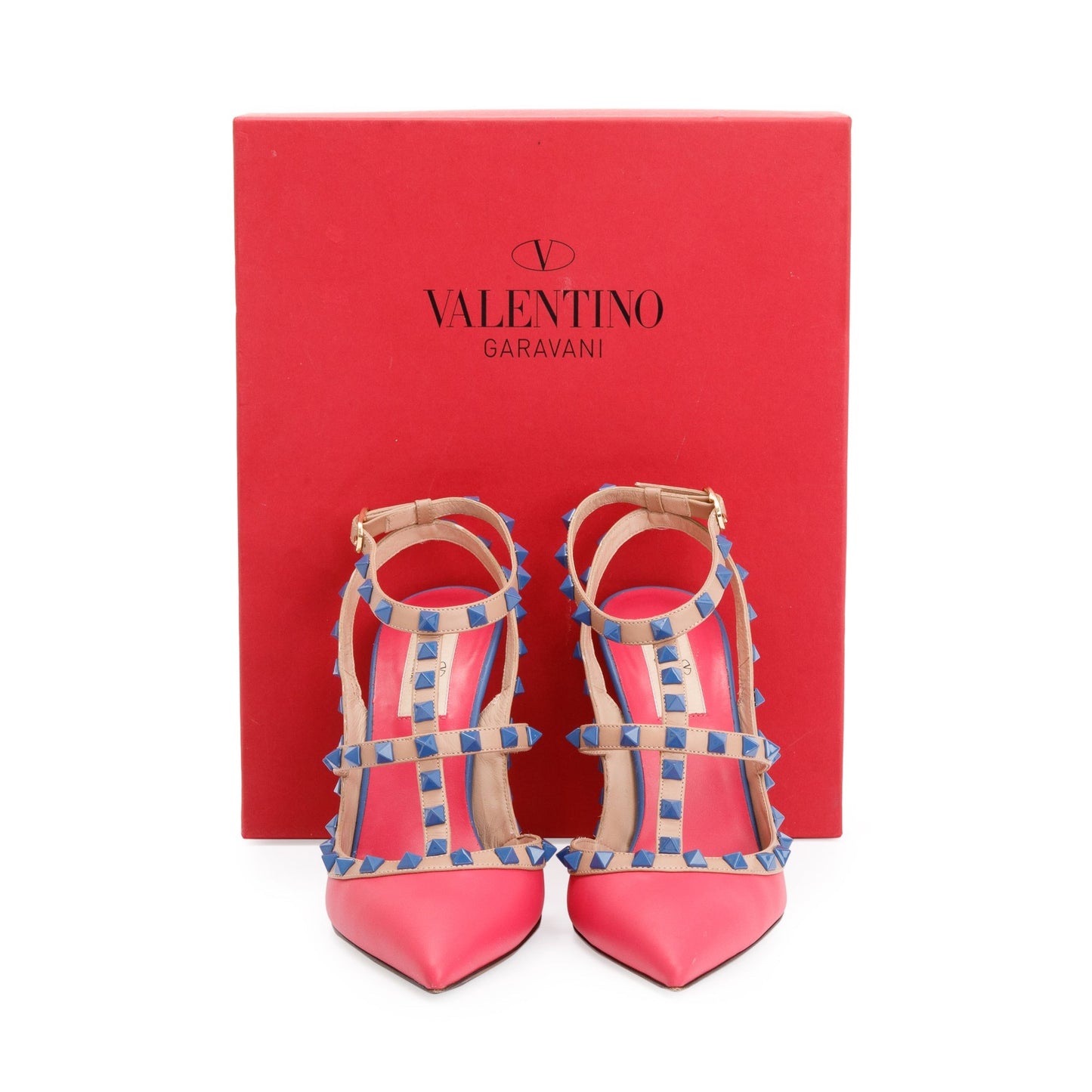 Valentino Multicolour Leather Rockstud Ankle Strap Pumps, Size 39