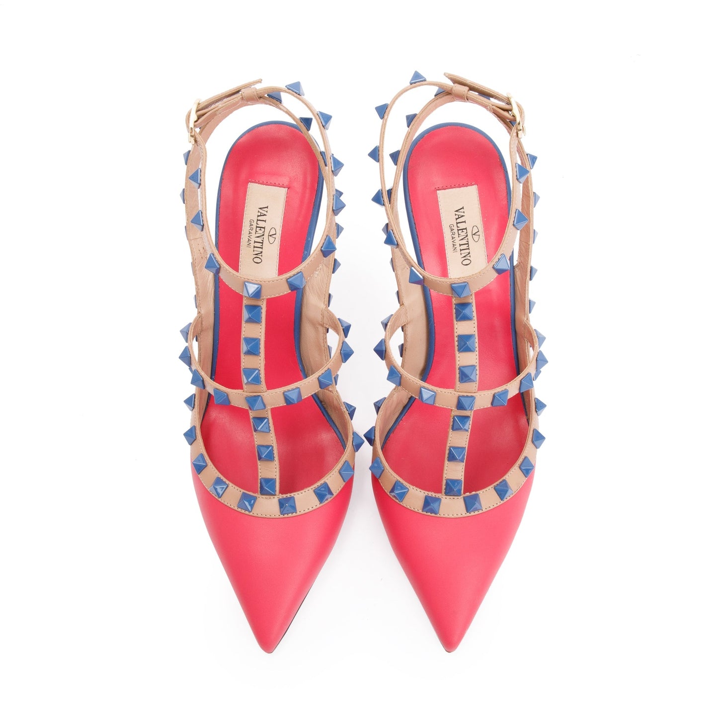 Valentino Multicolour Leather Rockstud Ankle Strap Pumps, Size 39