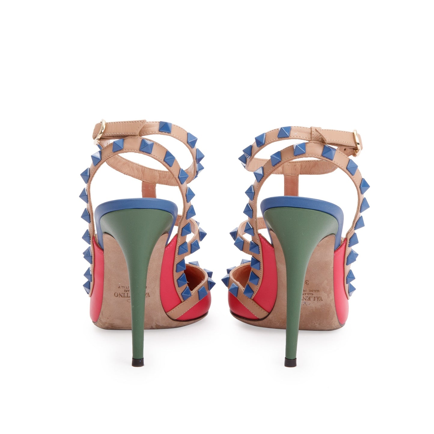 Valentino Multicolour Leather Rockstud Ankle Strap Pumps, Size 39