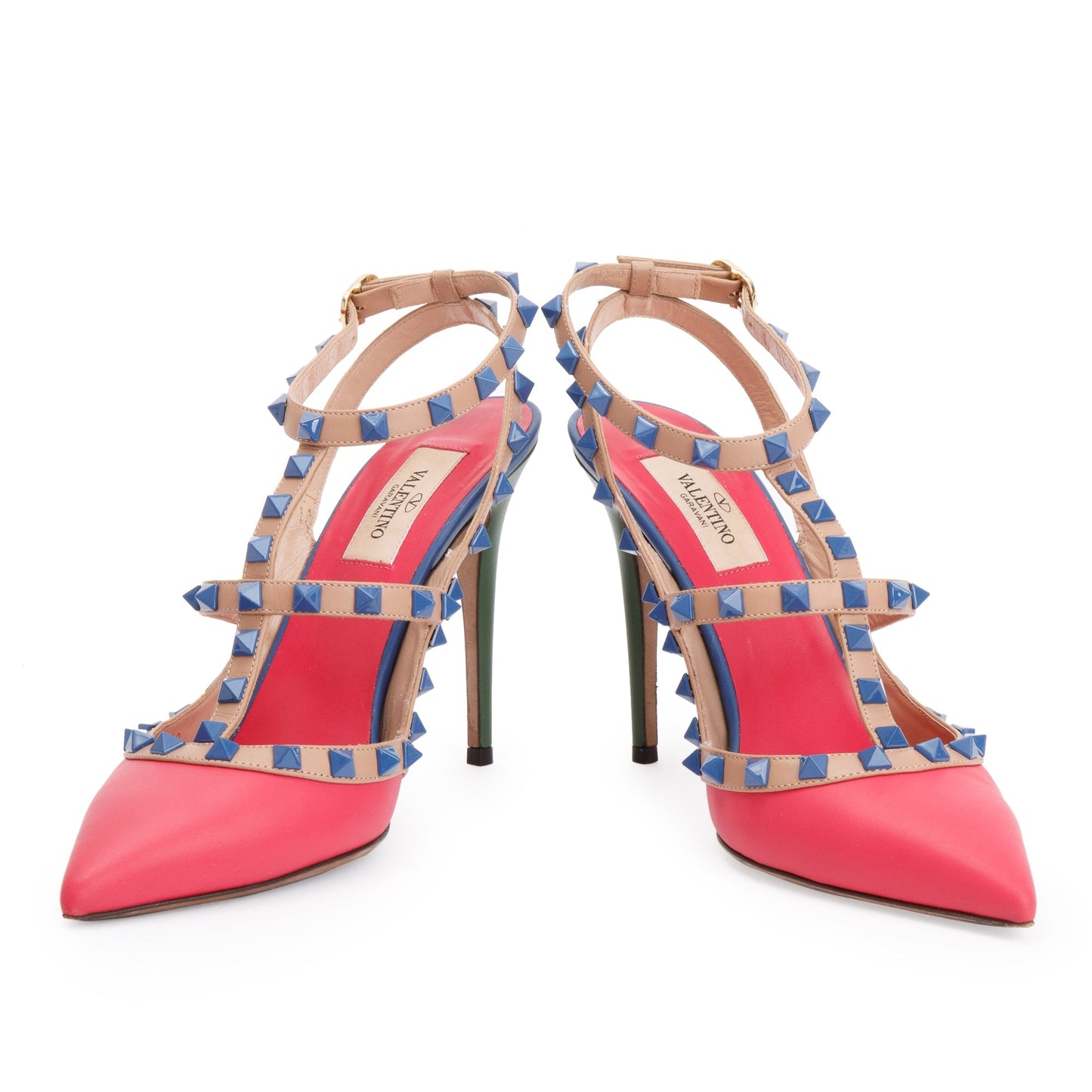 Valentino Multicolour Leather Rockstud Ankle Strap Pumps, Size 39