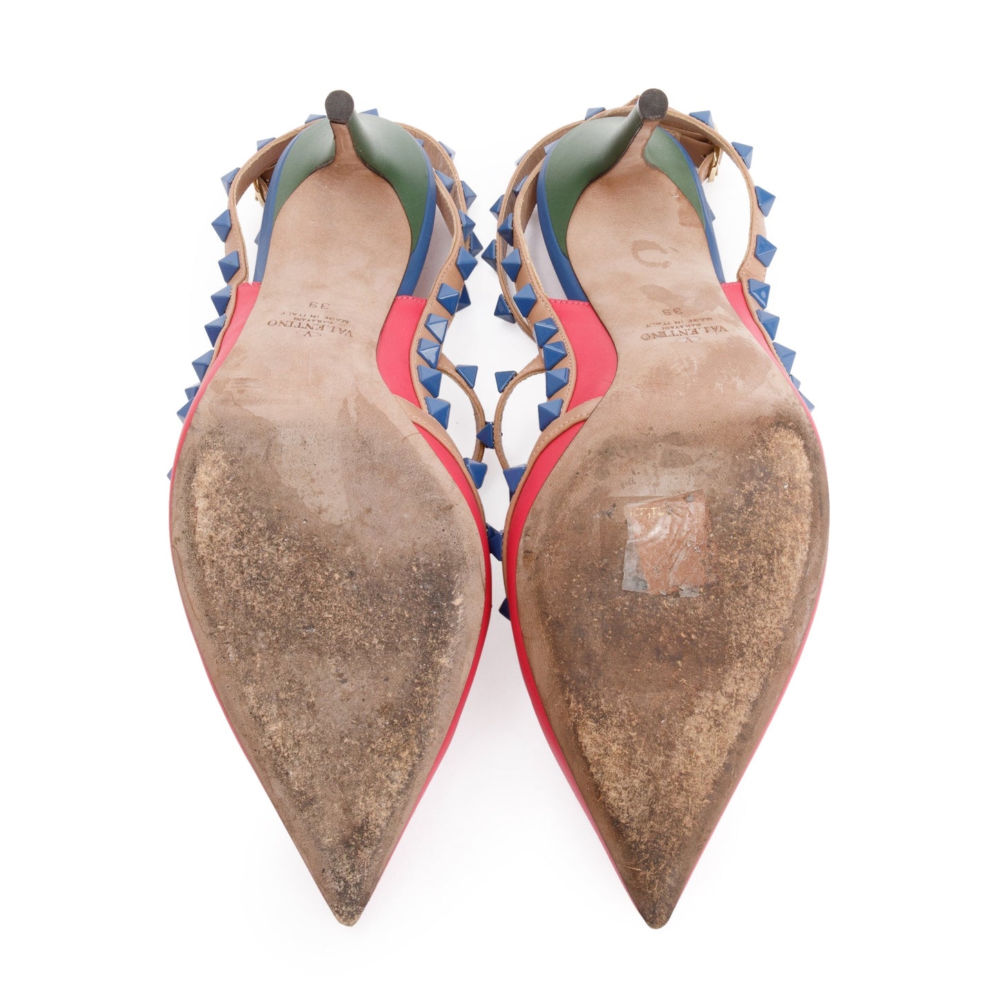 Valentino Multicolour Leather Rockstud Ankle Strap Pumps, Size 39