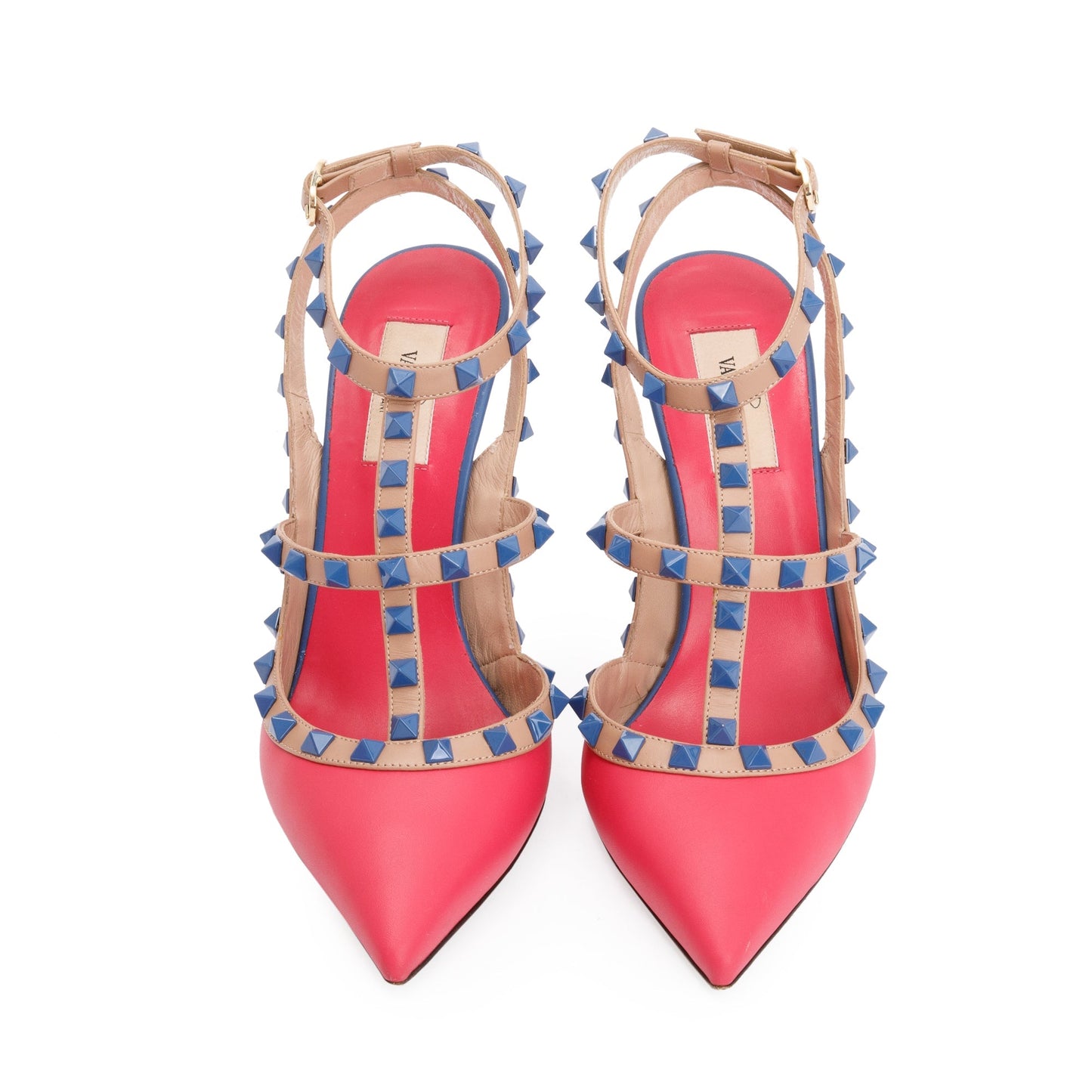 Valentino Multicolour Leather Rockstud Ankle Strap Pumps, Size 39
