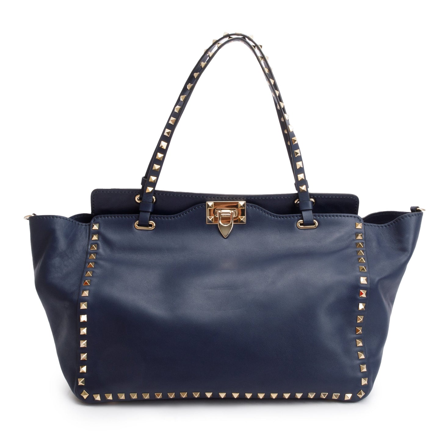 Valentino Navy Calfskin Leather Medium Rockstud Tote Bag