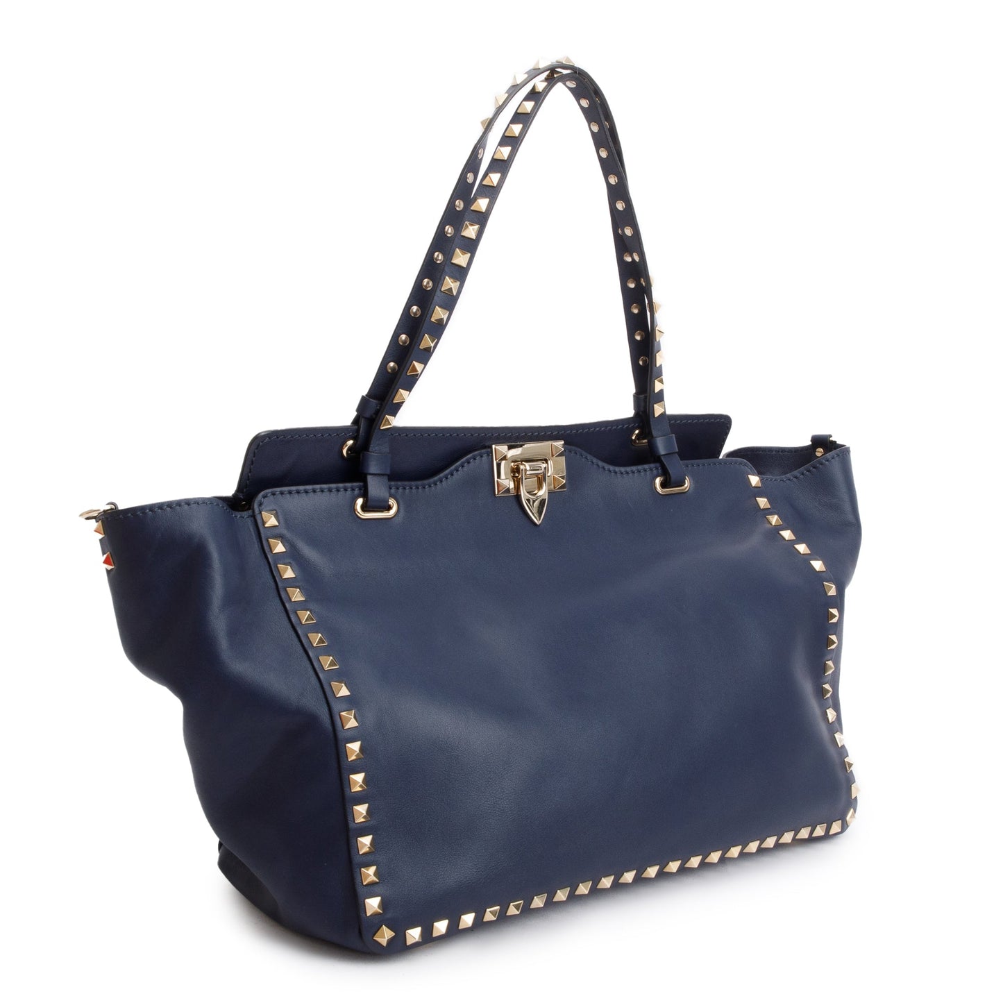 Valentino Navy Calfskin Leather Medium Rockstud Tote Bag
