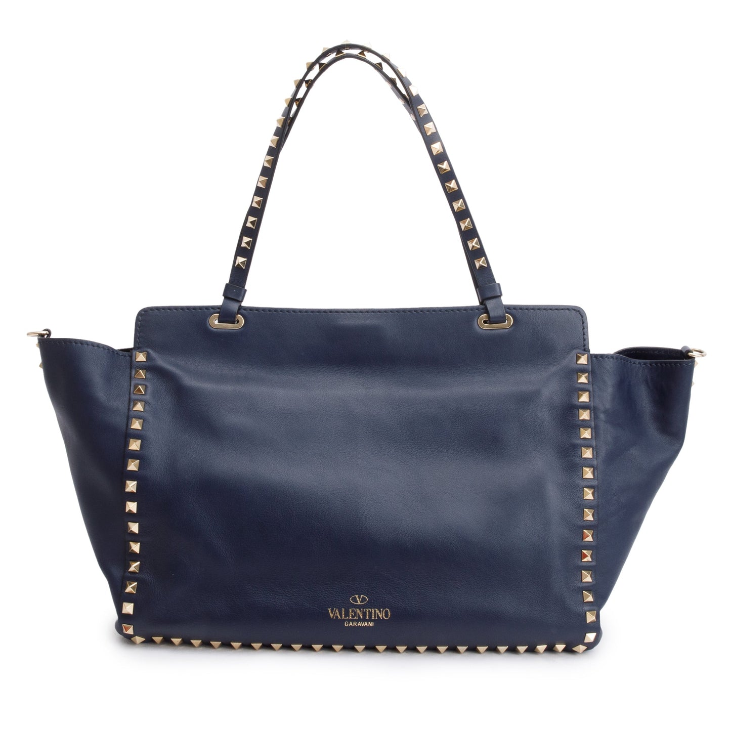 Valentino Navy Calfskin Leather Medium Rockstud Tote Bag