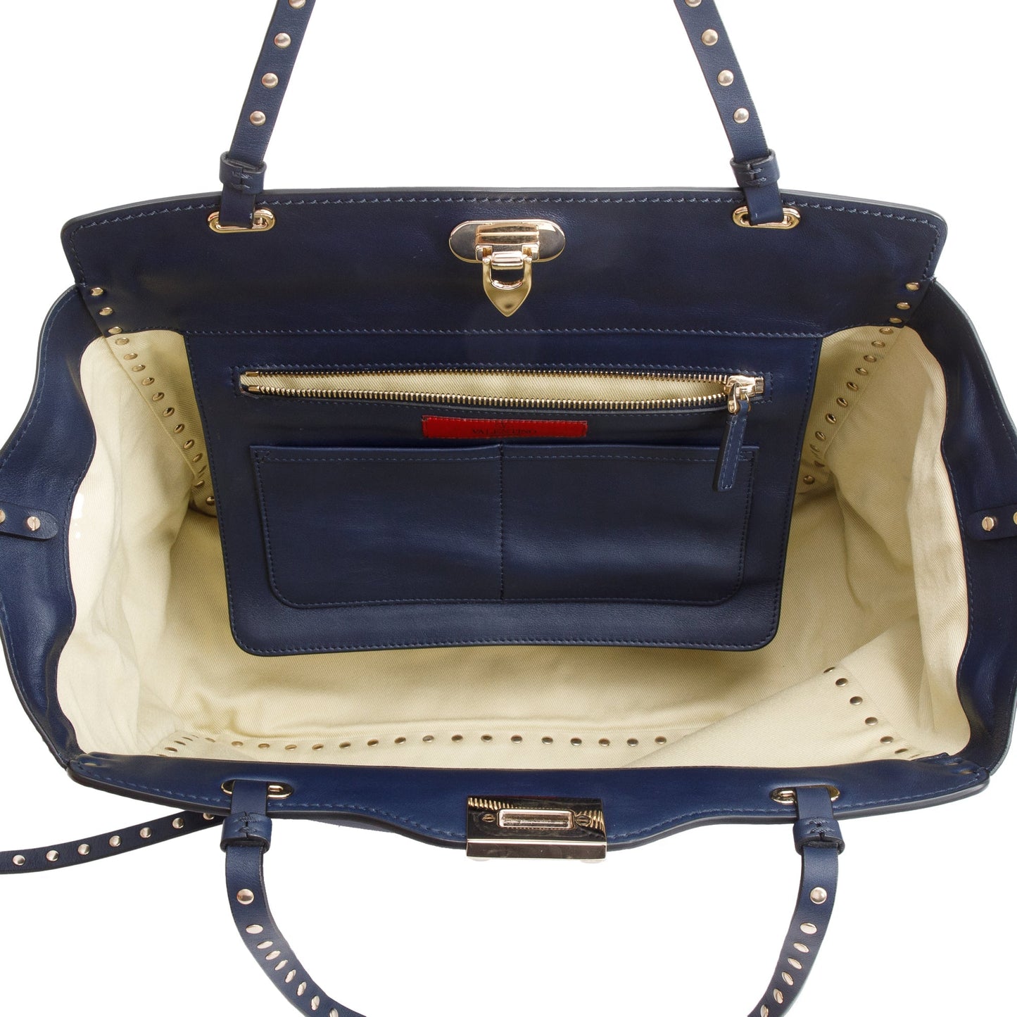Valentino Navy Calfskin Leather Medium Rockstud Tote Bag